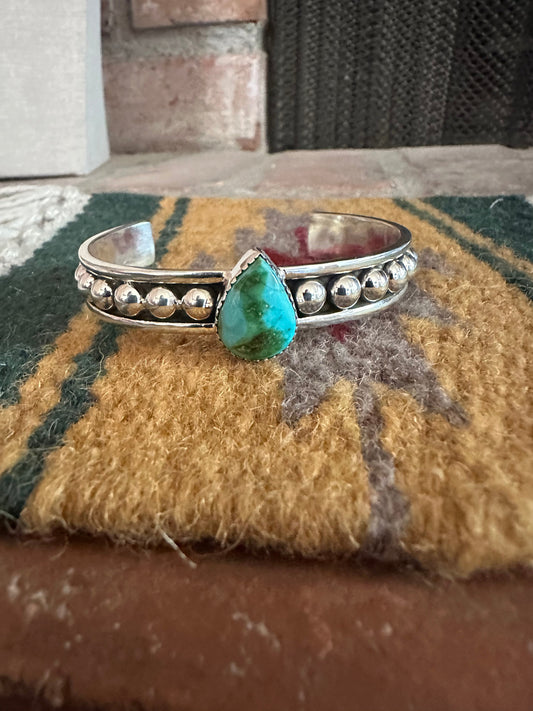 Handmade Sonoran Turquoise & Sterling Silver Single Stone Adjustable Cuff Bracelet