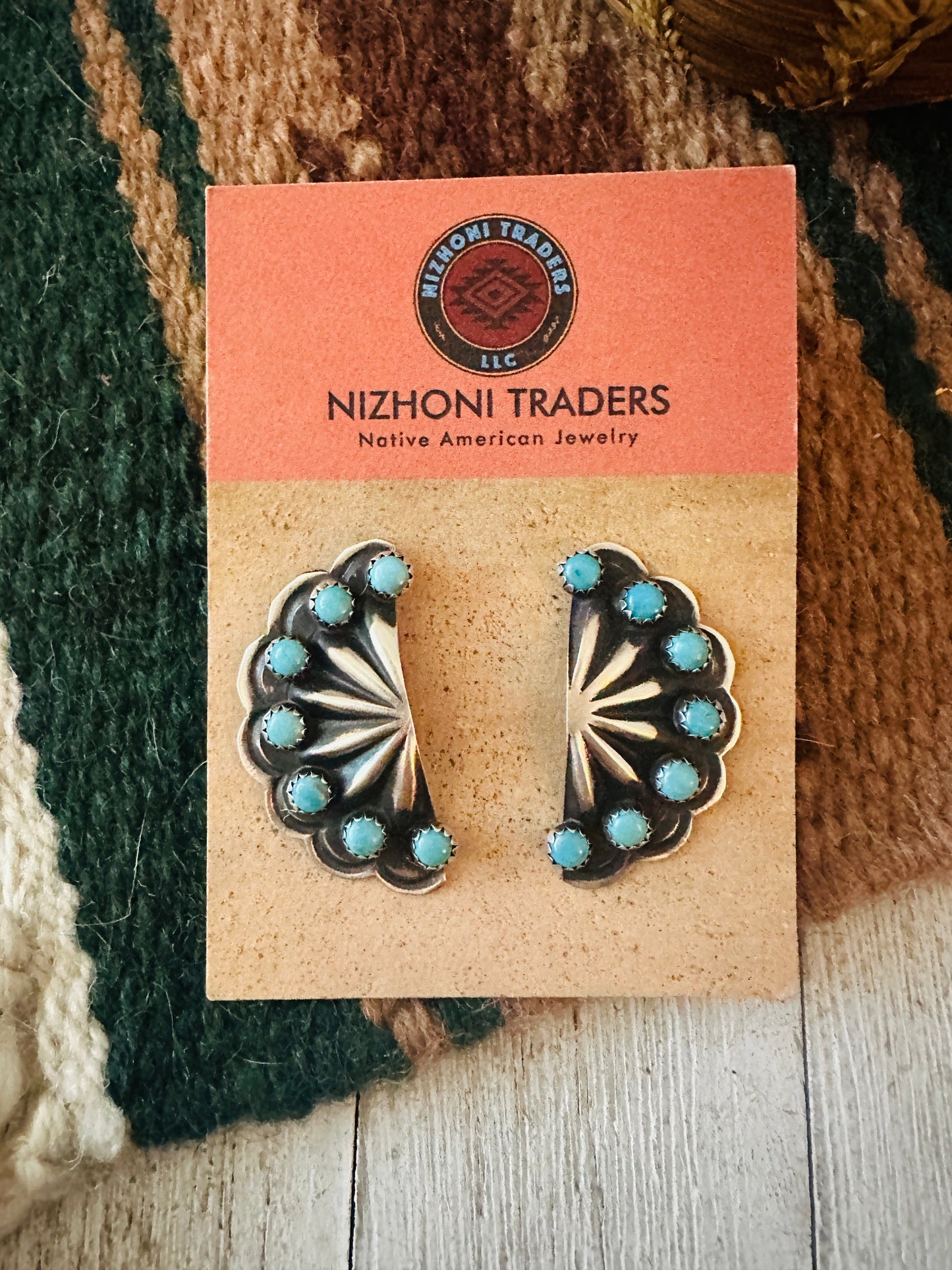 Navajo Turquoise & Sterling Silver Concho Post Earrings