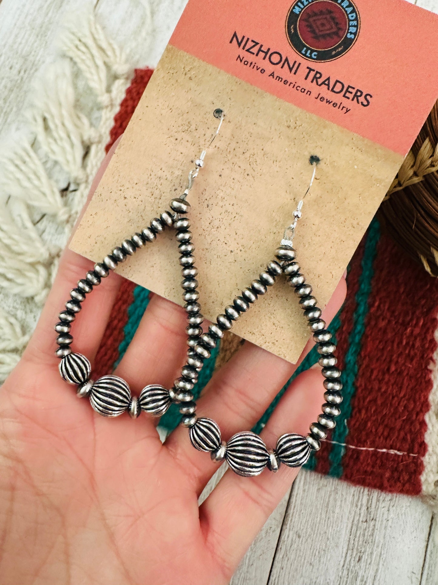 Navajo Sterling Silver Pearl Dangle Hoop Earrings