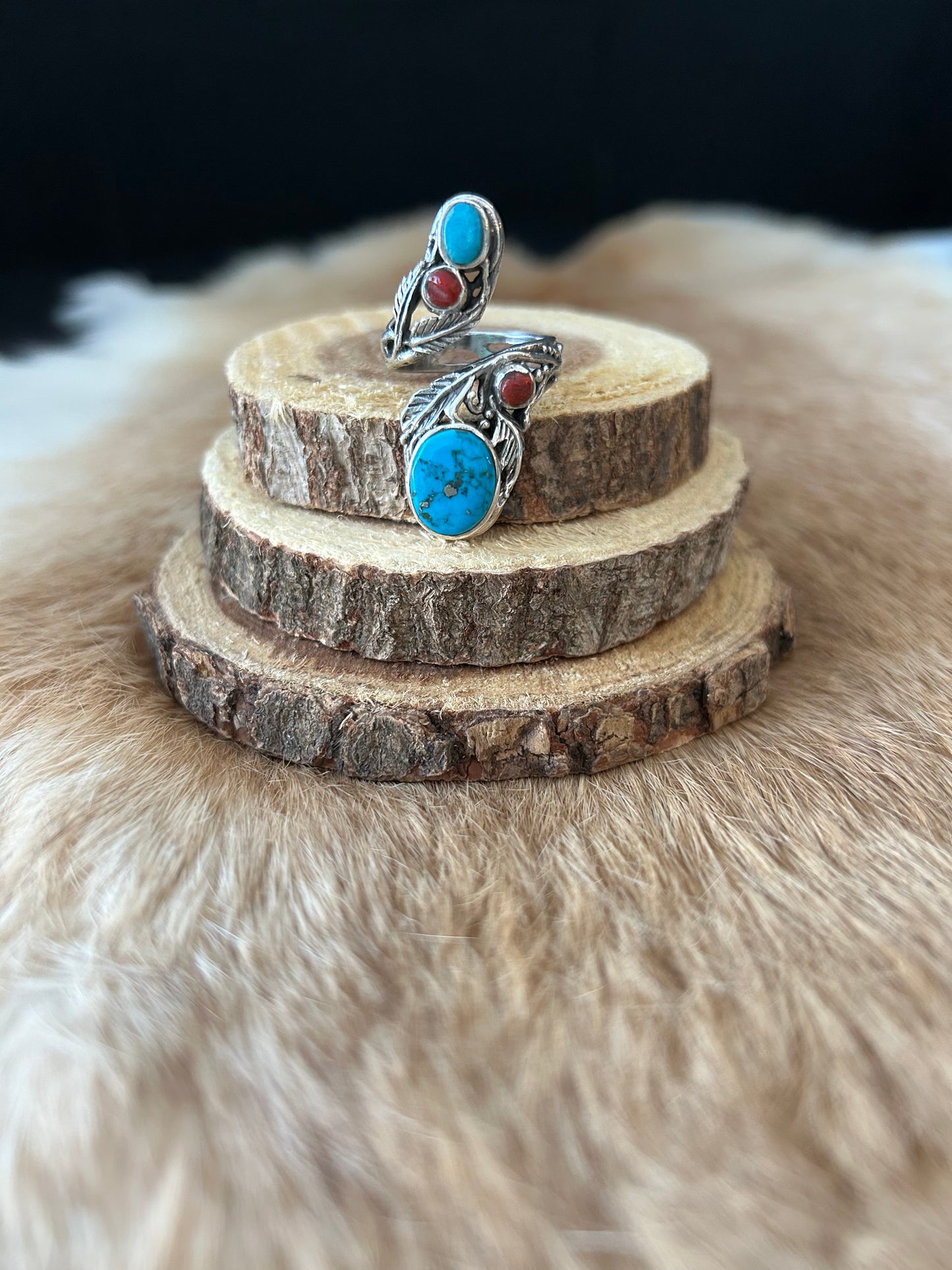 Southwest Turquoise and Coral Ring