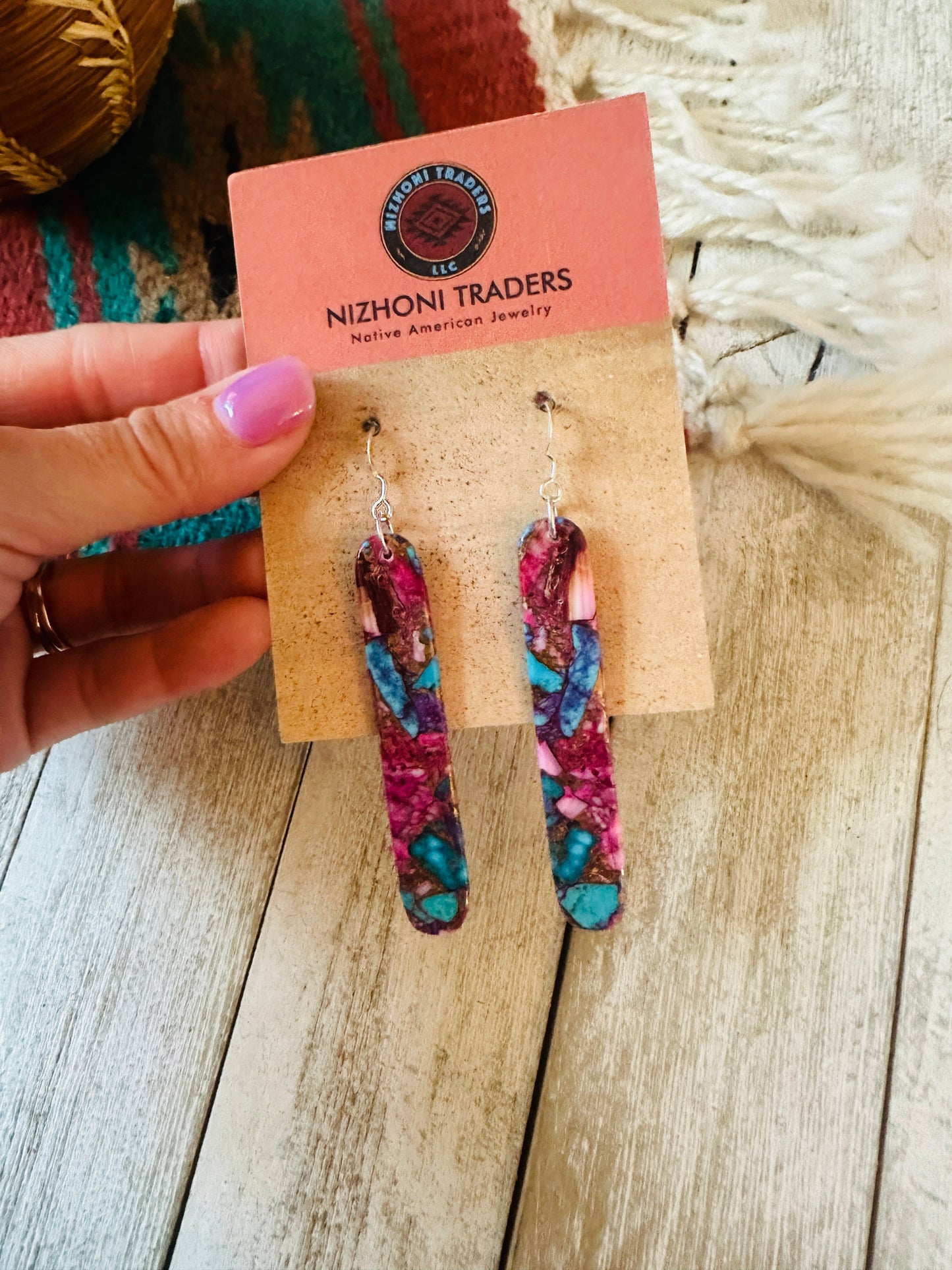 Navajo Sterling Silver & Pink Dream Mojave Slab Dangle Earrings