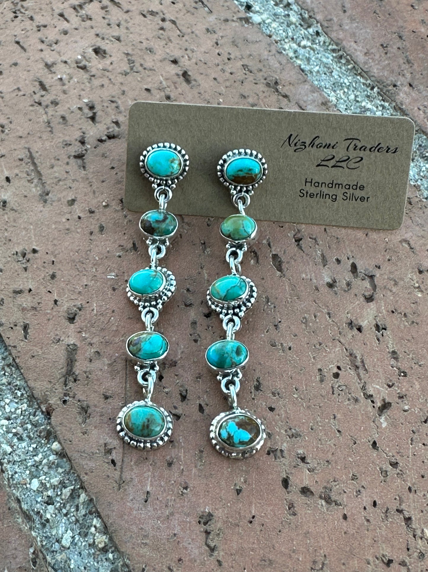 Handmade Number 8 Turquoise and Sterling Silver 5 Stone Dangles