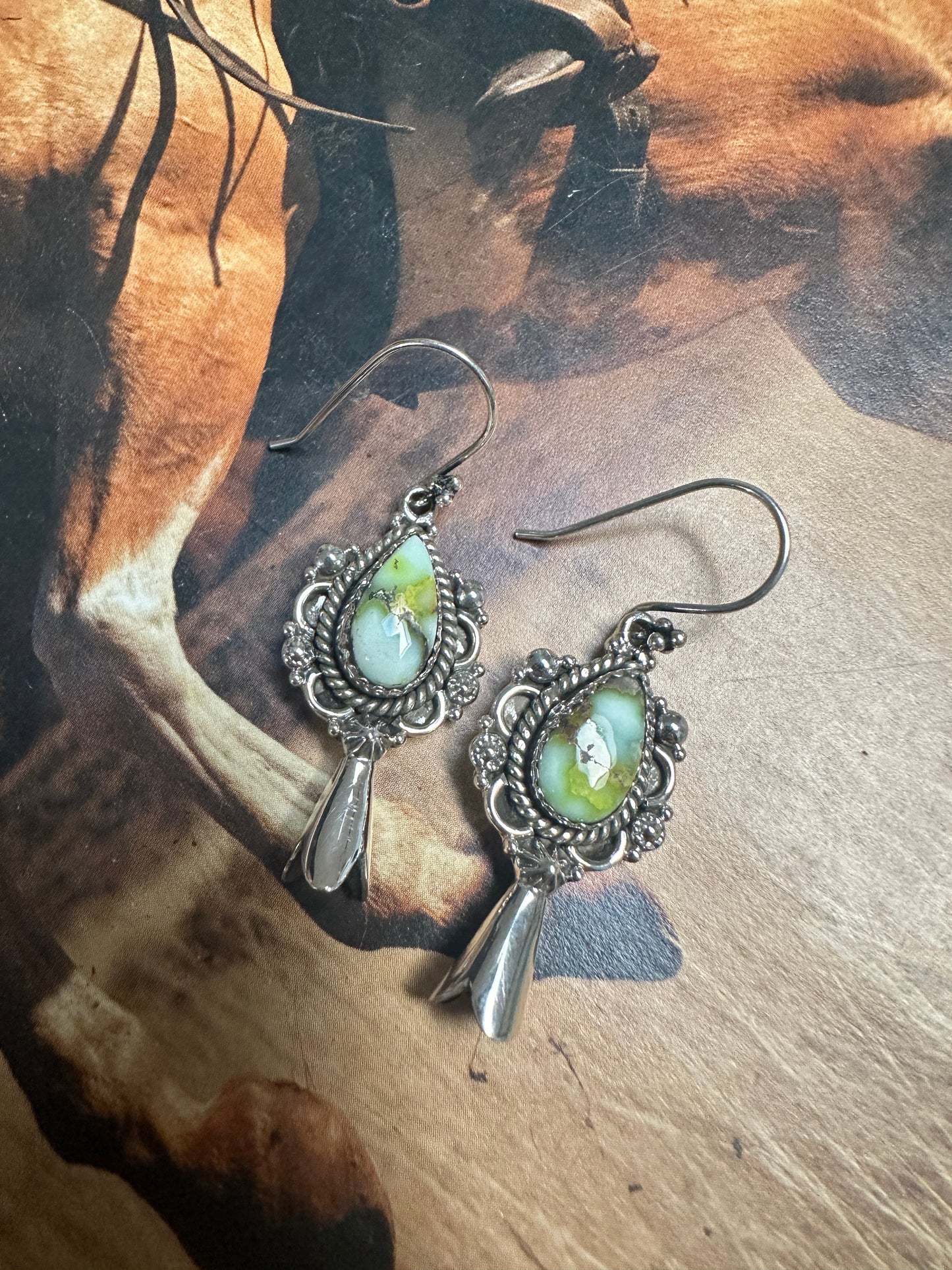 Handmade Sterling Silver & Palomino Turquoise Blossom Earrings style 1