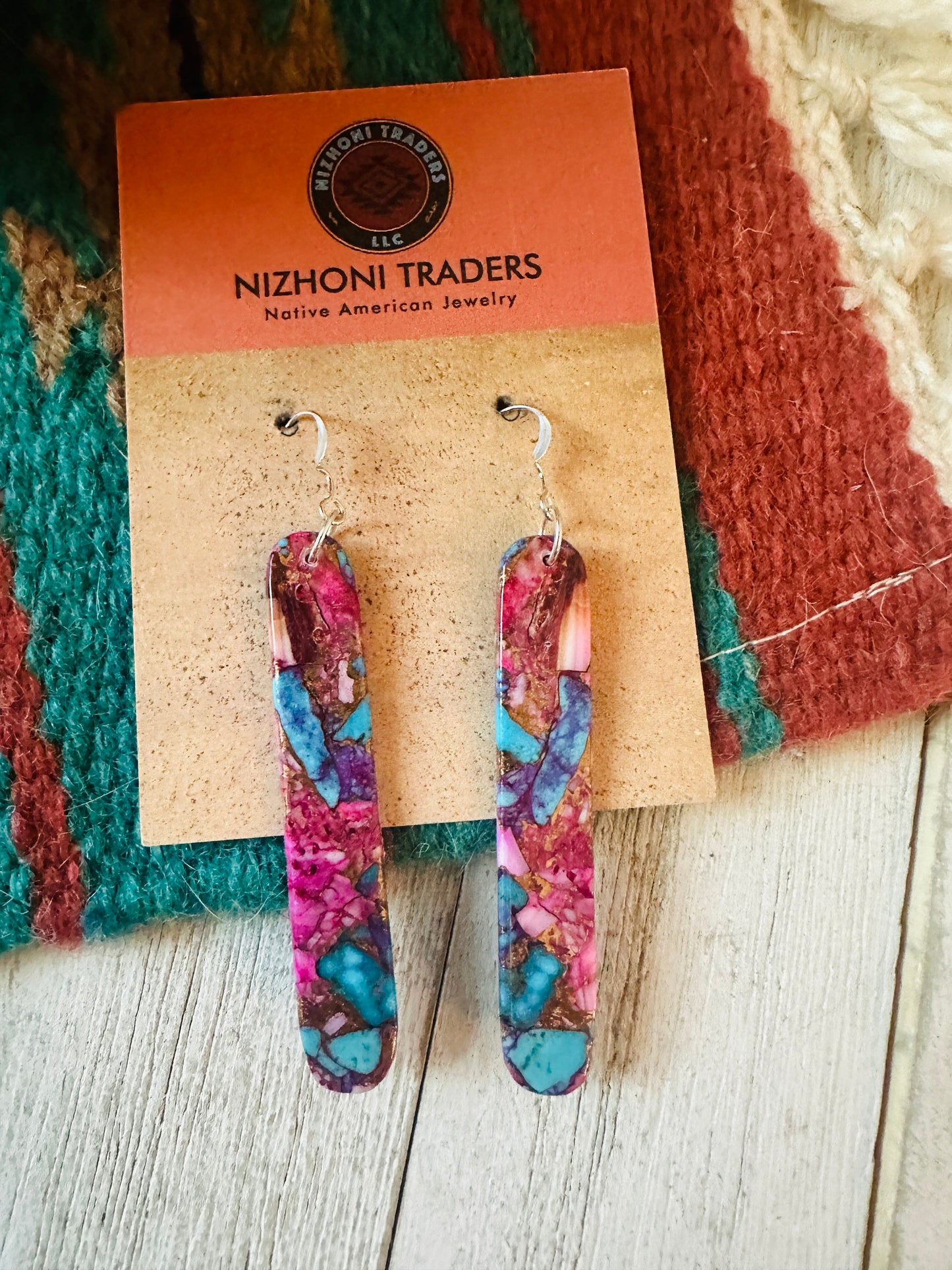 Navajo Sterling Silver & Pink Dream Mojave Slab Dangle Earrings