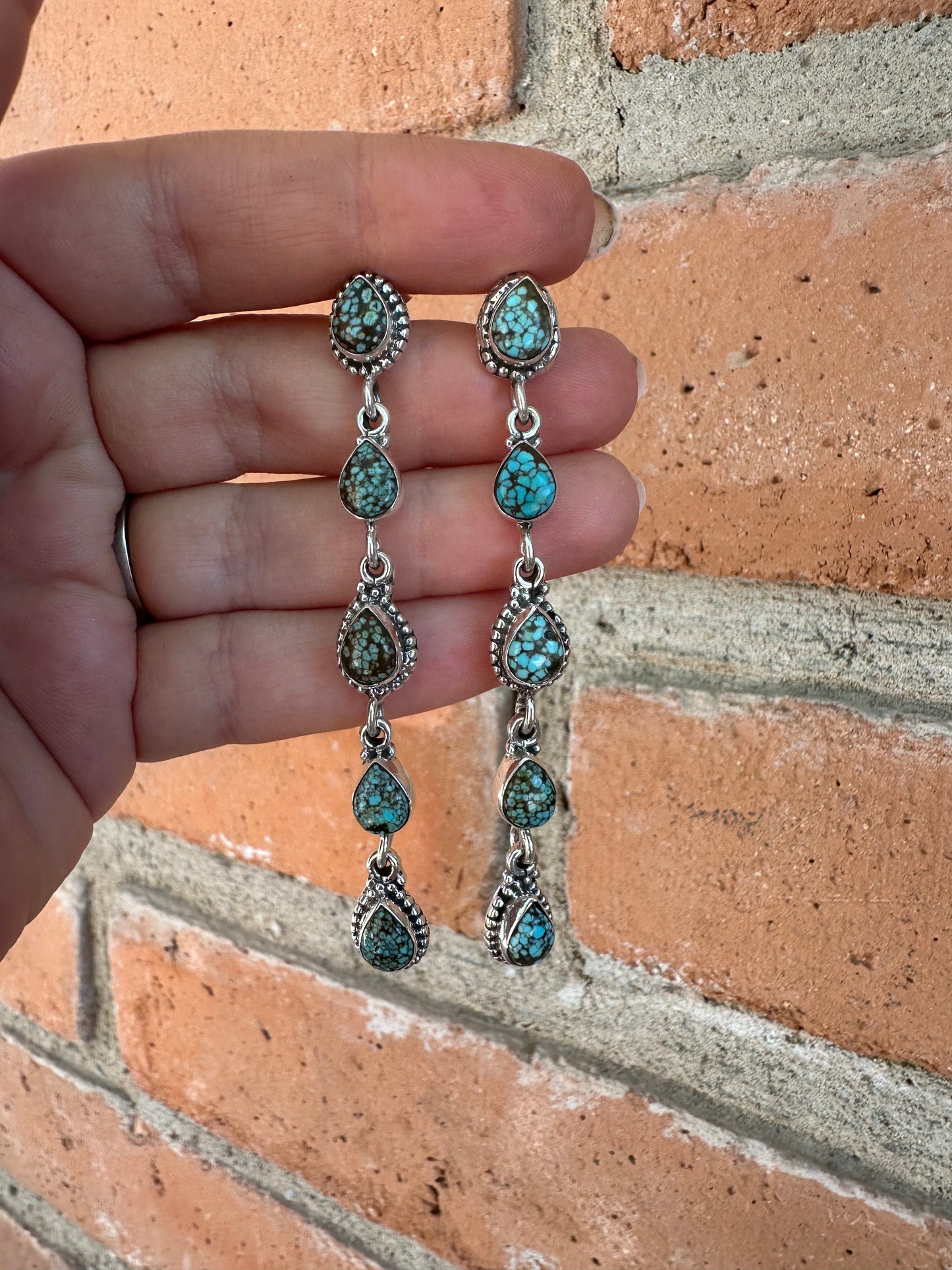 Handmade Number 8 Turquoise and Sterling Silver 5 Stone Dangles