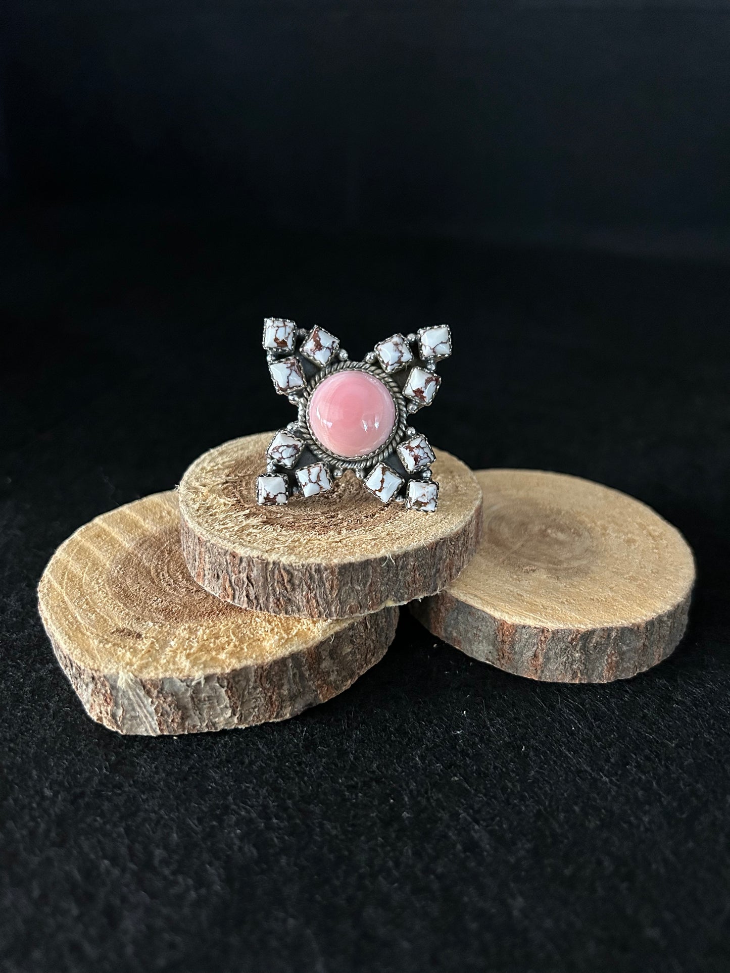 Large Wild Horse Cross Ring in Pink Conch or Purple Spiny Oyster