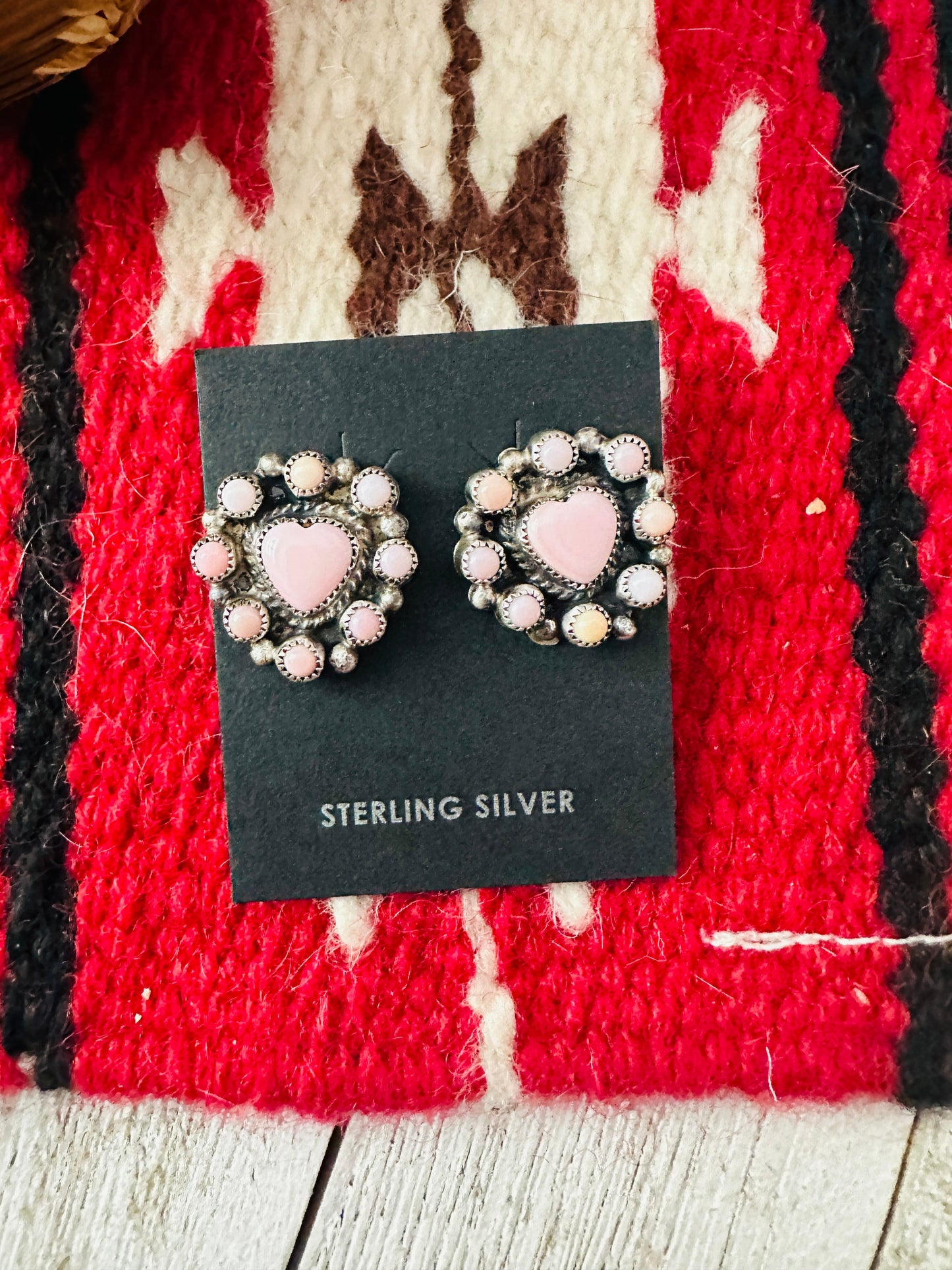 Navajo Sterling Silver & Queen Pink Conch Cluster Heart Earrings