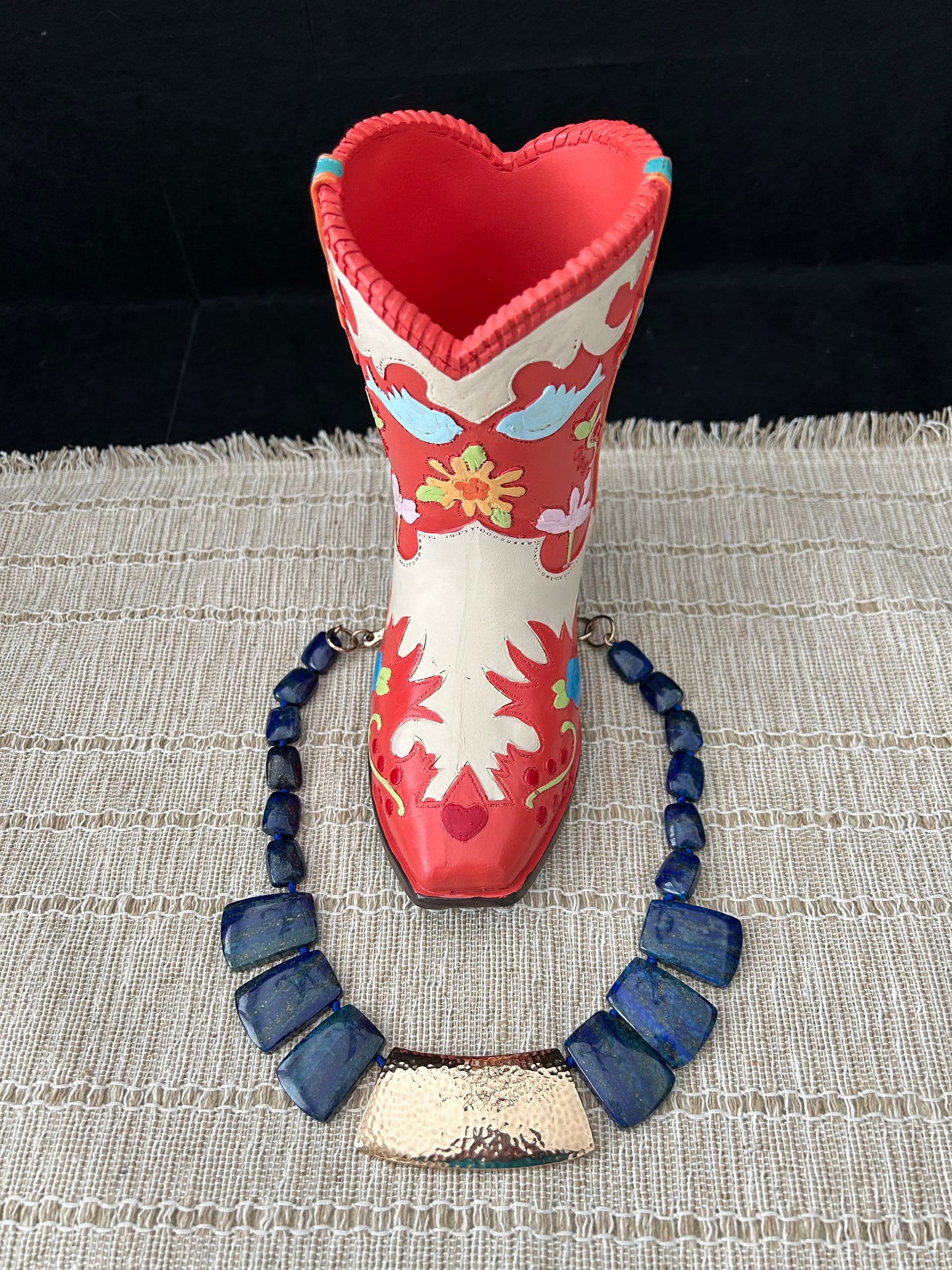 Sodalite and Hammered Metal Necklace