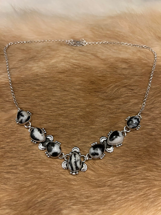 Sterling Silver Zebra Jasper Teardrop Necklace