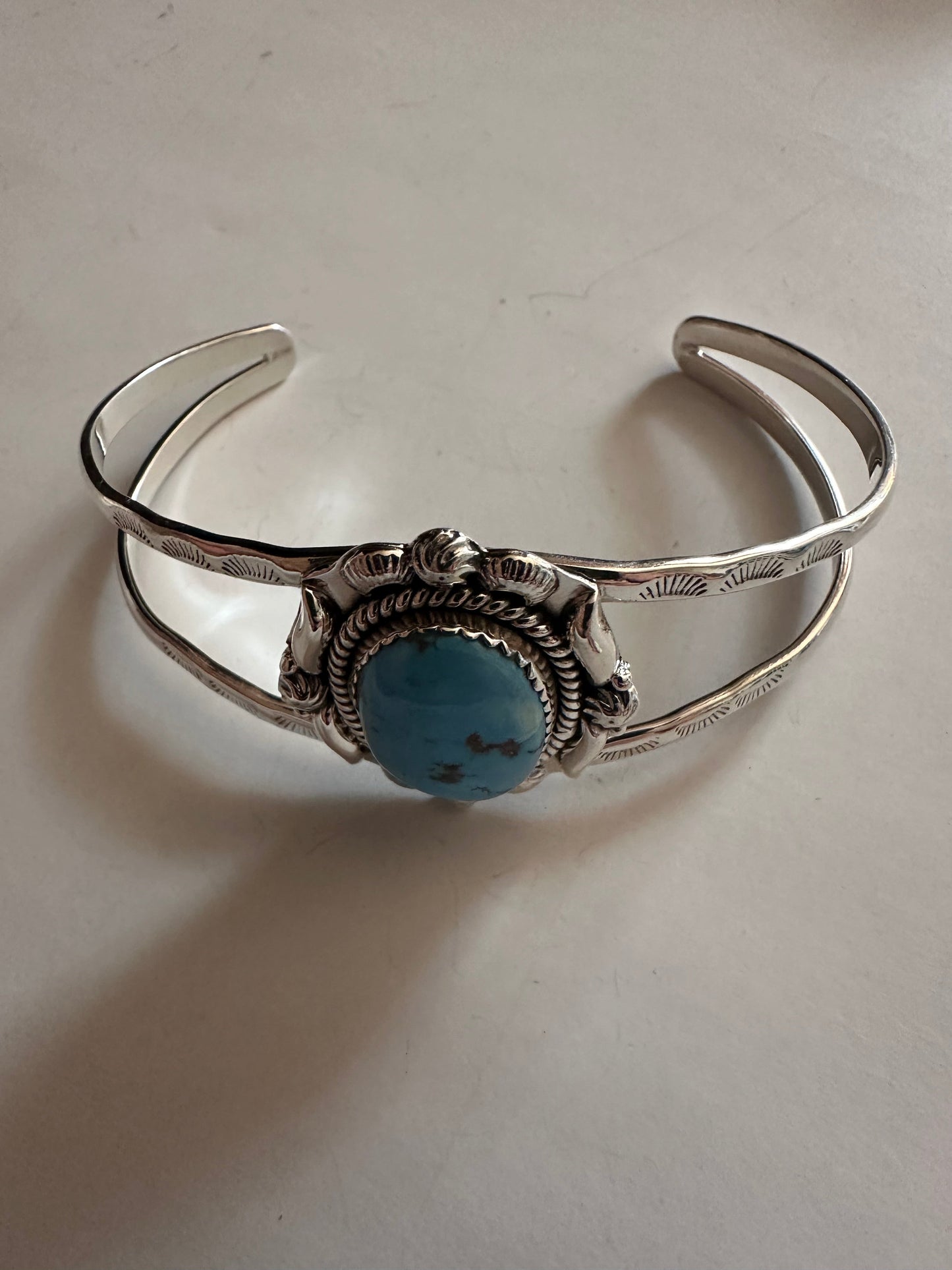 Handmade Sterling Silver & Single Stone Golden Hills Turquoise Adjustable Cuff Bracelet