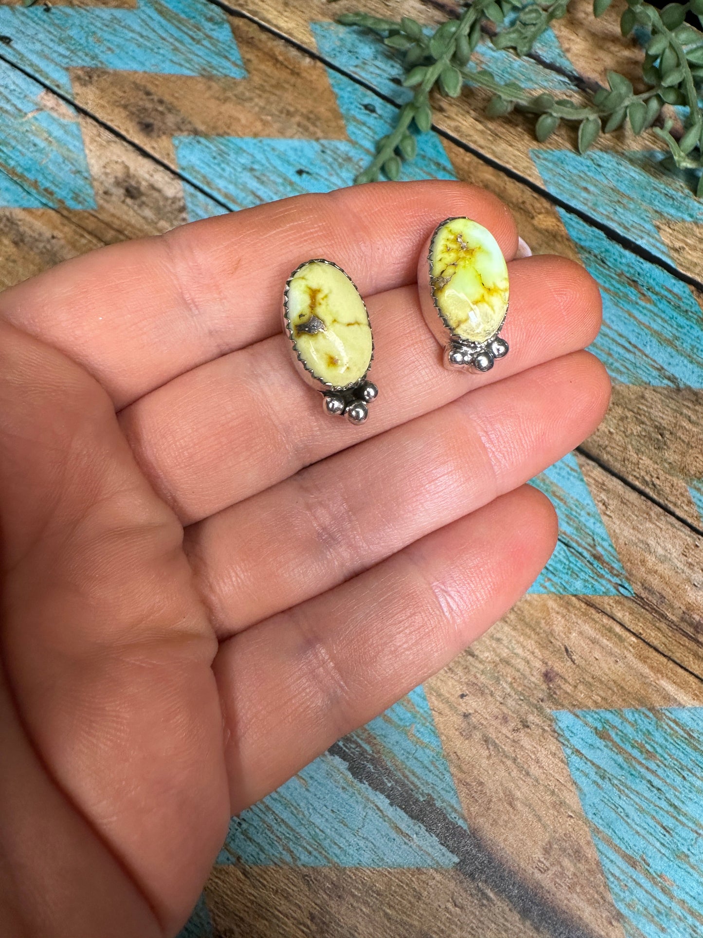 Handmade Palomino Turquoise & Sterling Silver Stud Earrings