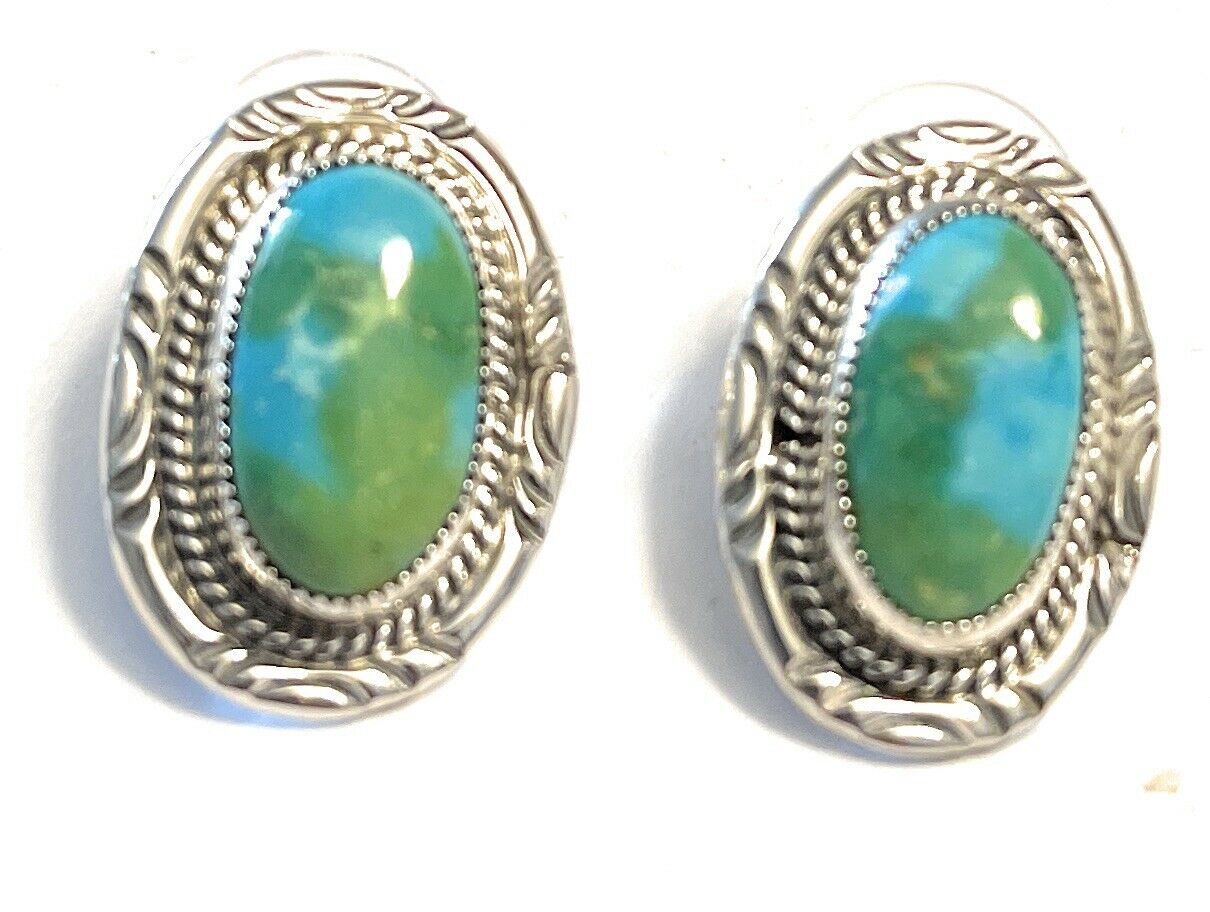 Navajo Sonoran Mountain Turquoise & Sterling Silver Stud Earrings