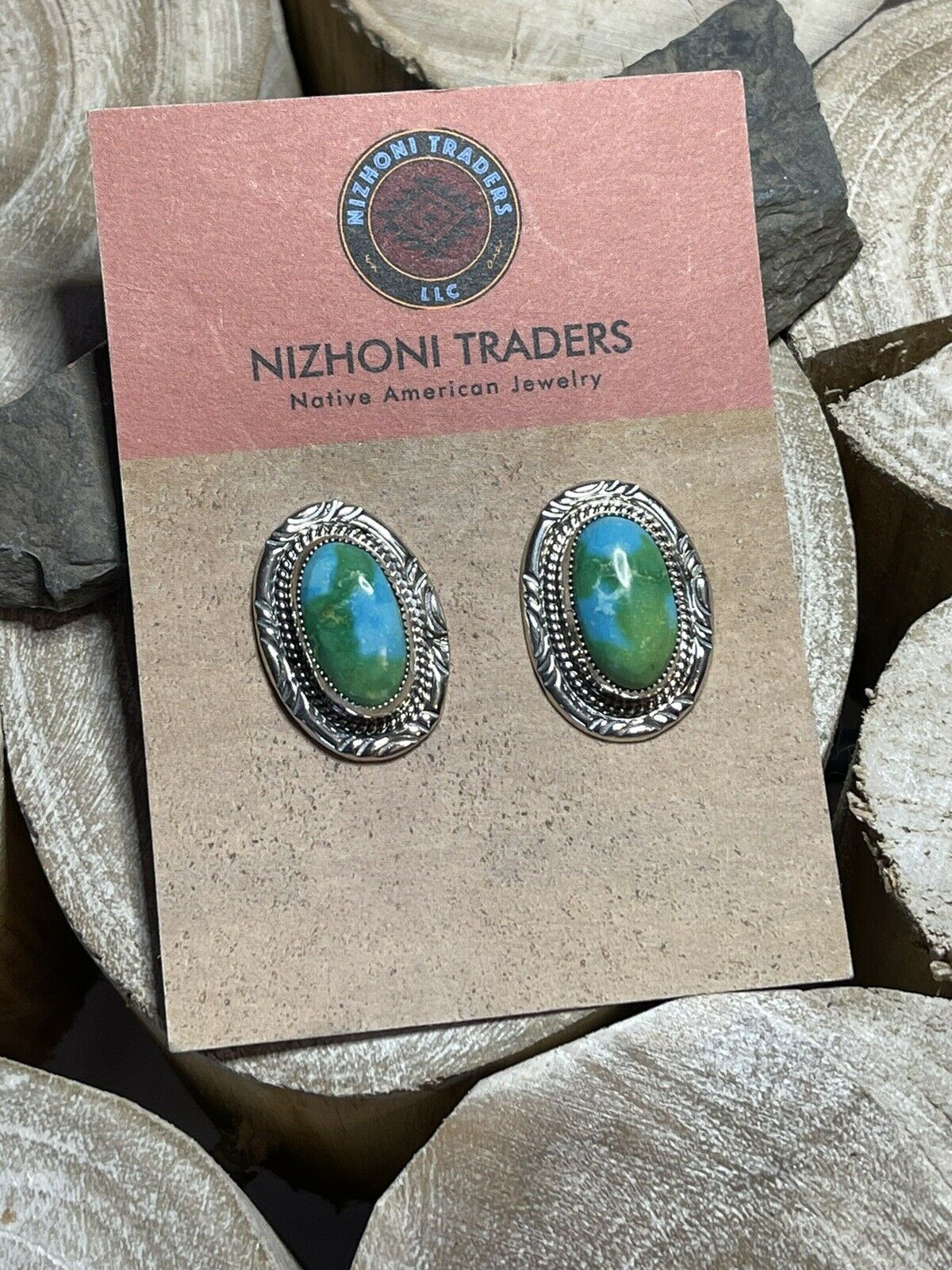 Navajo Sonoran Mountain Turquoise & Sterling Silver Stud Earrings