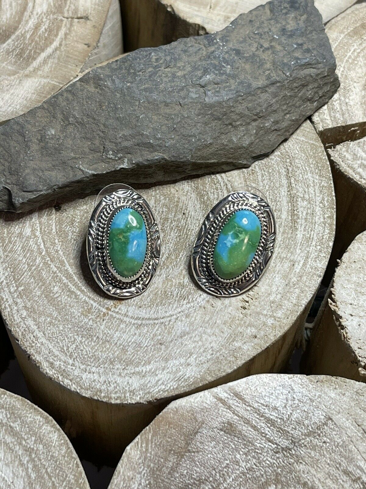 Navajo Sonoran Mountain Turquoise & Sterling Silver Stud Earrings