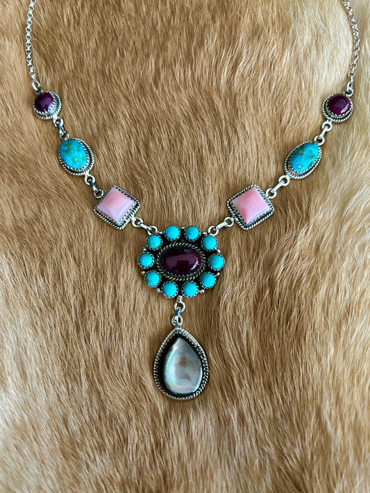 Sterling Silver Multi-Stone Statement Necklace