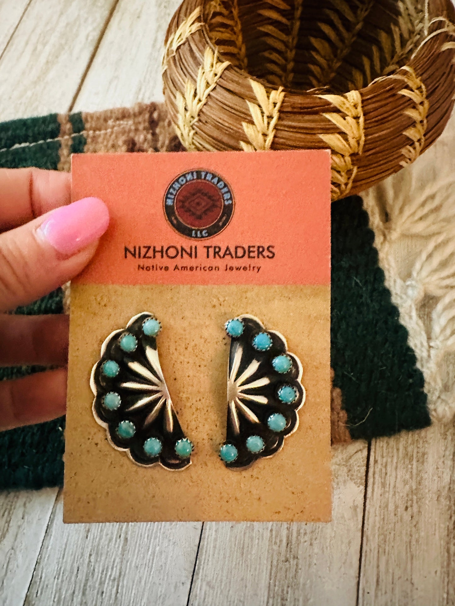 Navajo Turquoise & Sterling Silver Concho Post Earrings