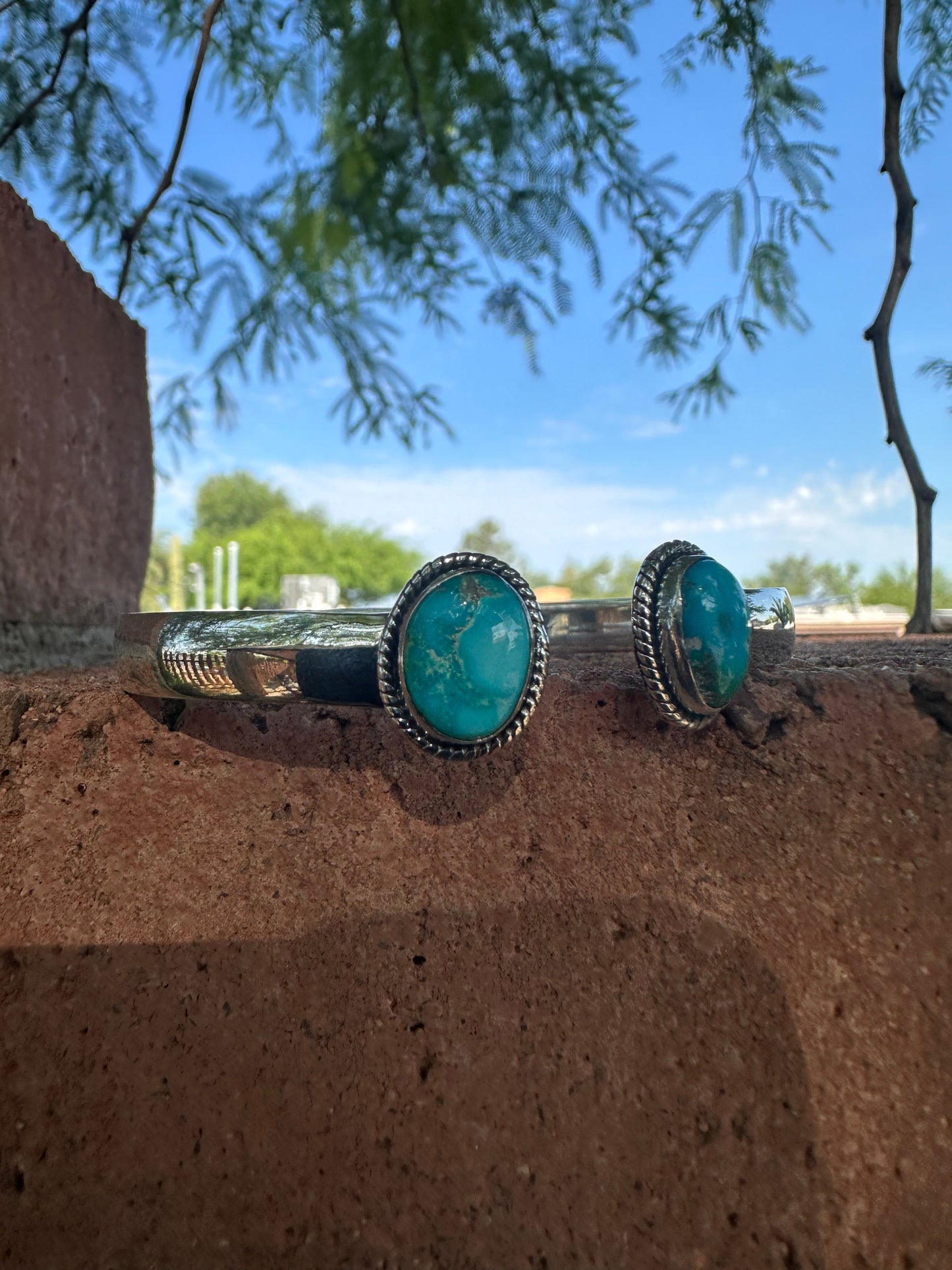 Double the LOVE Handmade Turquoise & Sterling Silver Adjustable Cuff Bracelet BLUE