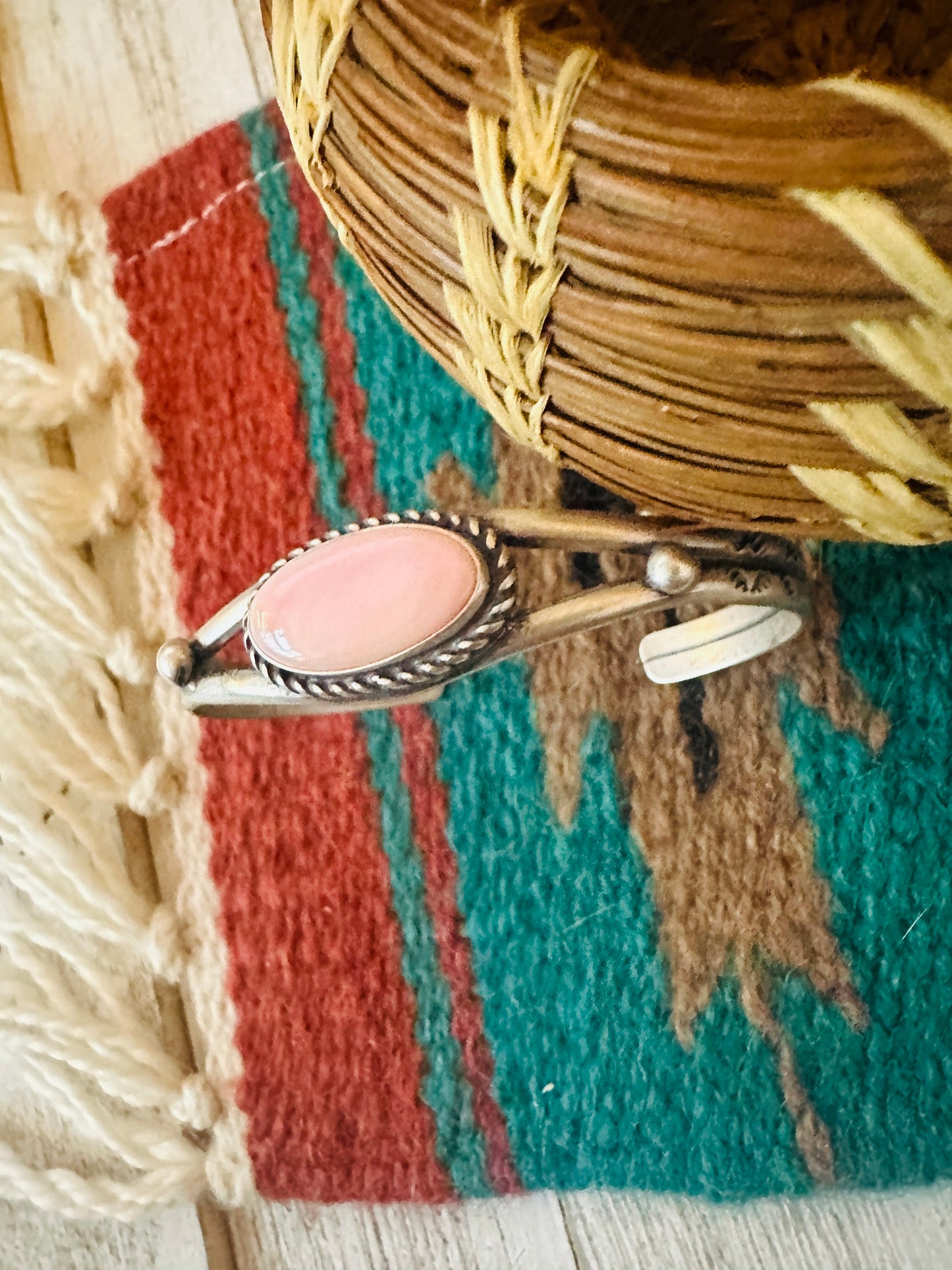 Navajo Queen Pink Conch Shell & Sterling Silver Cuff Bracelet