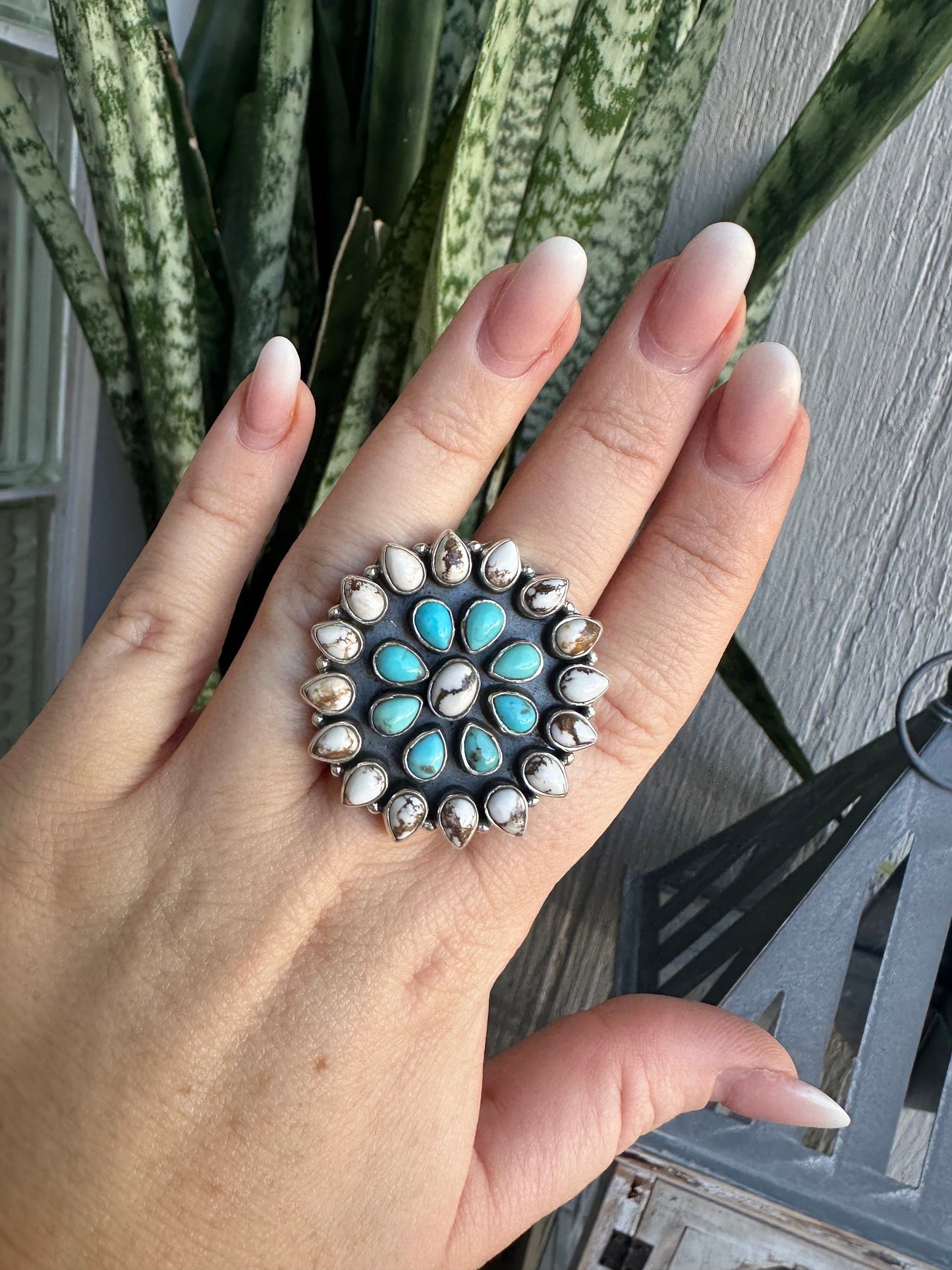 Beautiful Handmade Wild Horse, Turquoise And Sterling Silver Adjustable Ring