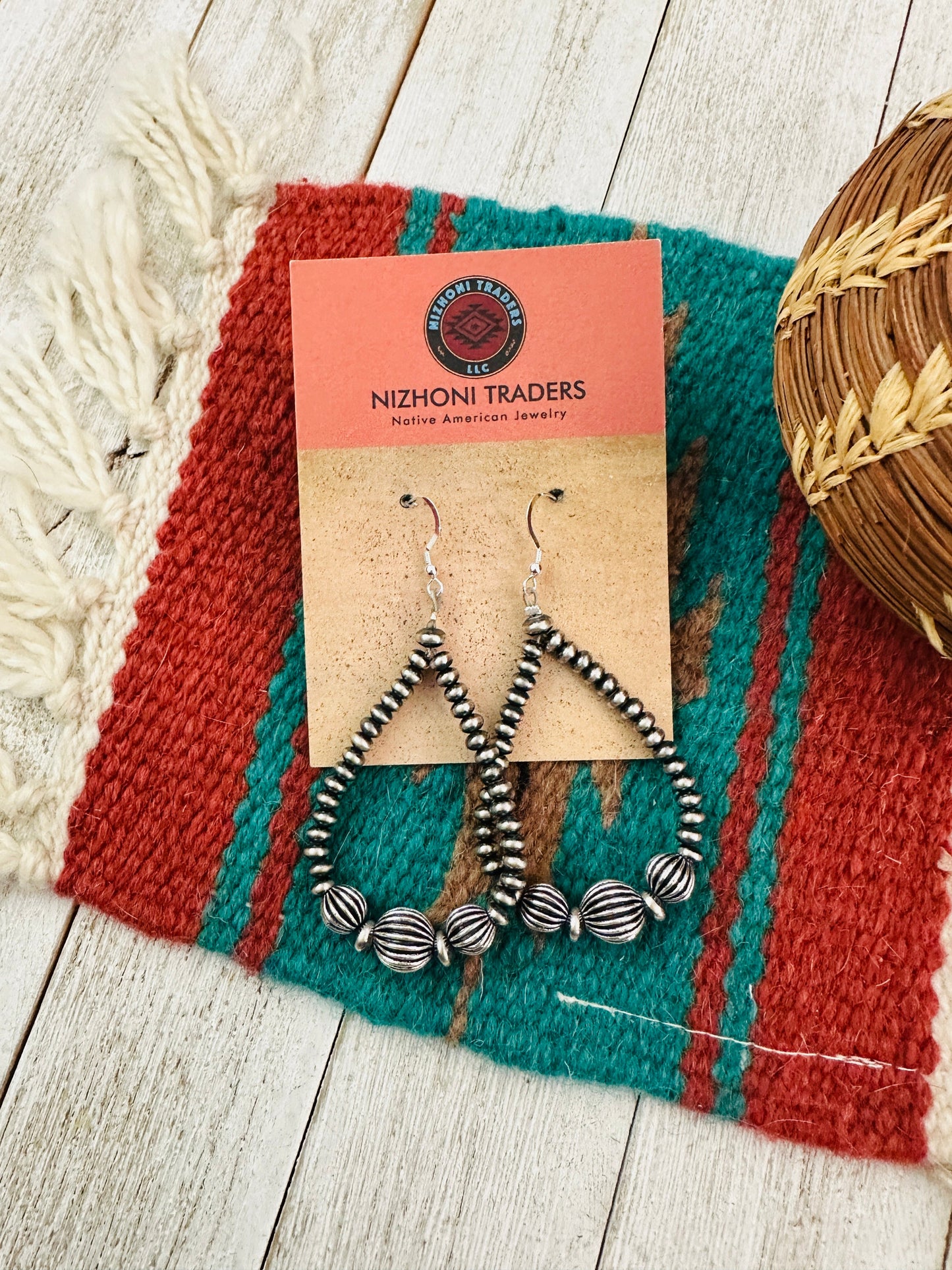 Navajo Sterling Silver Pearl Dangle Hoop Earrings