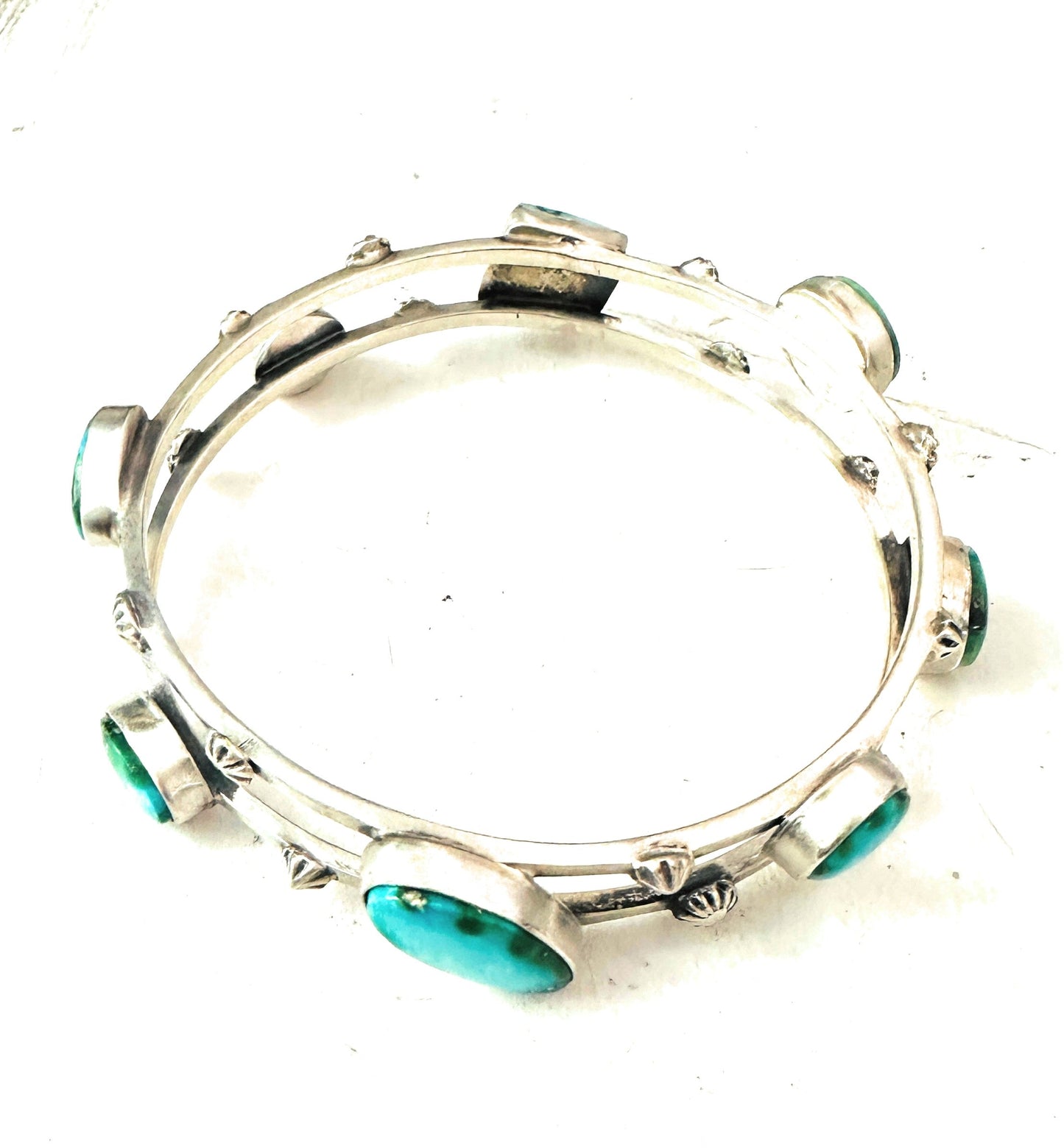 Navajo Sonoran Mountain Turquoise & Sterling Silver Bangle Bracelet