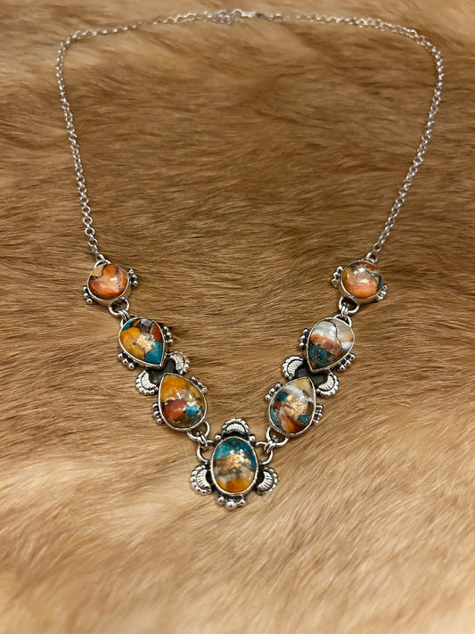 Sterling Silver Spiny Oyster and Turquoise Necklace