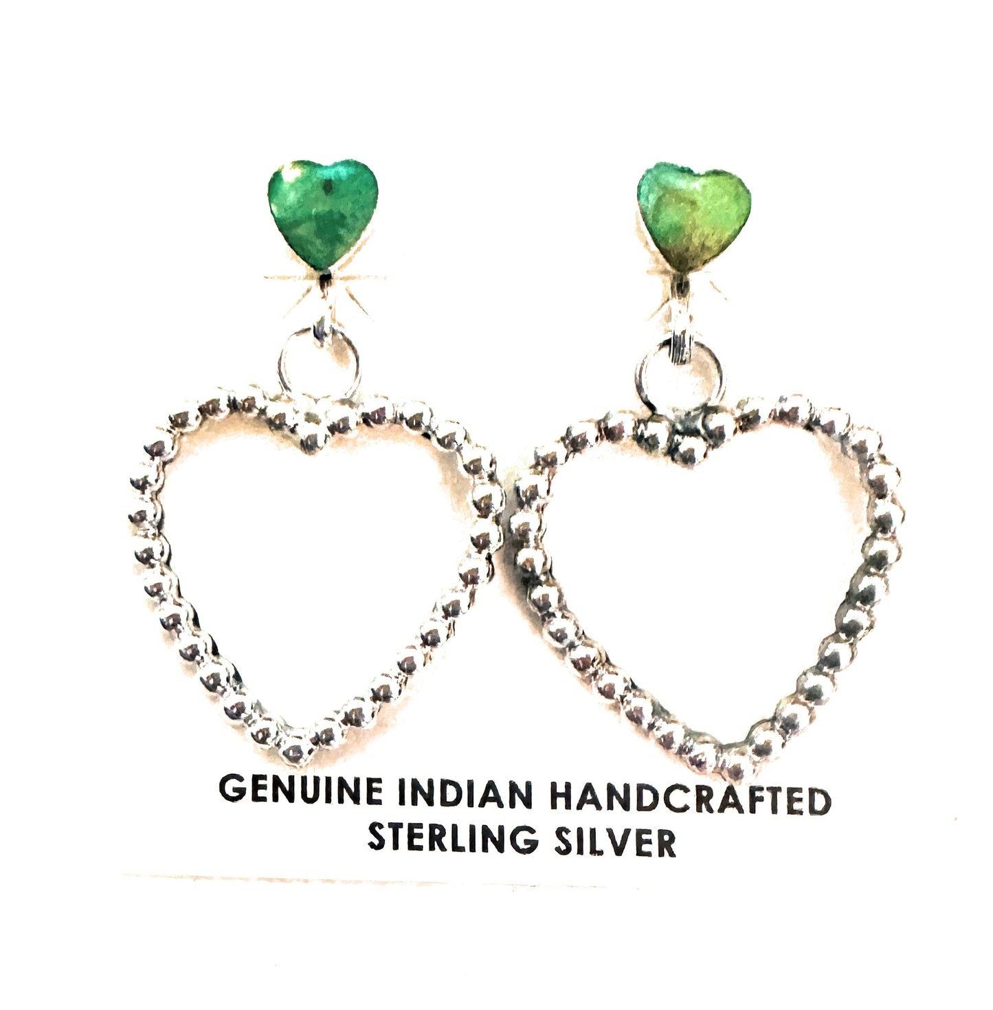 Navajo Sonoran Gold Turquoise & Sterling Silver Heart Dangle Earrings