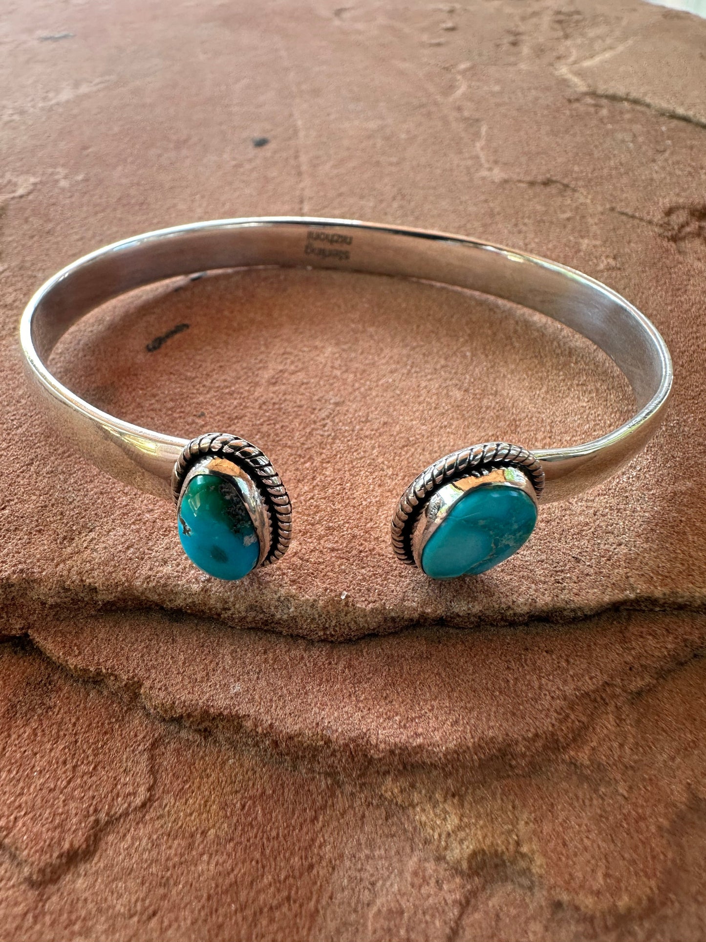 Double the LOVE Handmade Turquoise & Sterling Silver Adjustable Cuff Bracelet BLUE