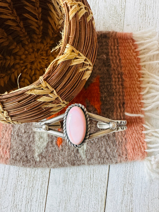 Navajo Queen Pink Conch Shell & Sterling Silver Cuff Bracelet