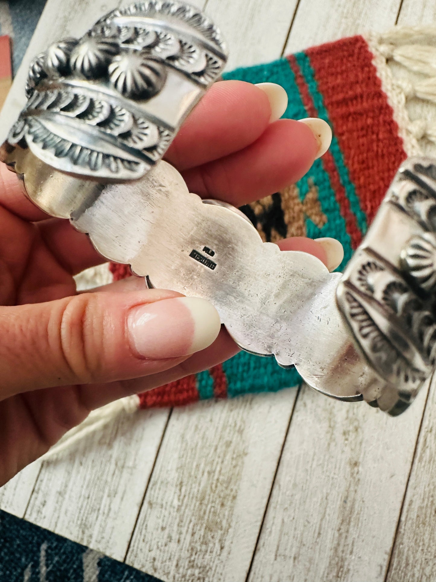 Navajo Queen Pink Conch & Sterling Silver Cuff Bracelet