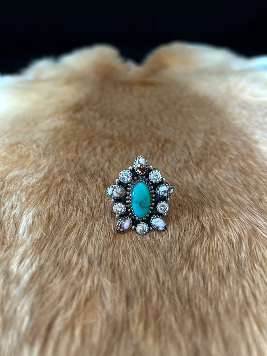 Southwest Turquoise, Cubic Zirconium & Wild Horse Cluster Ring