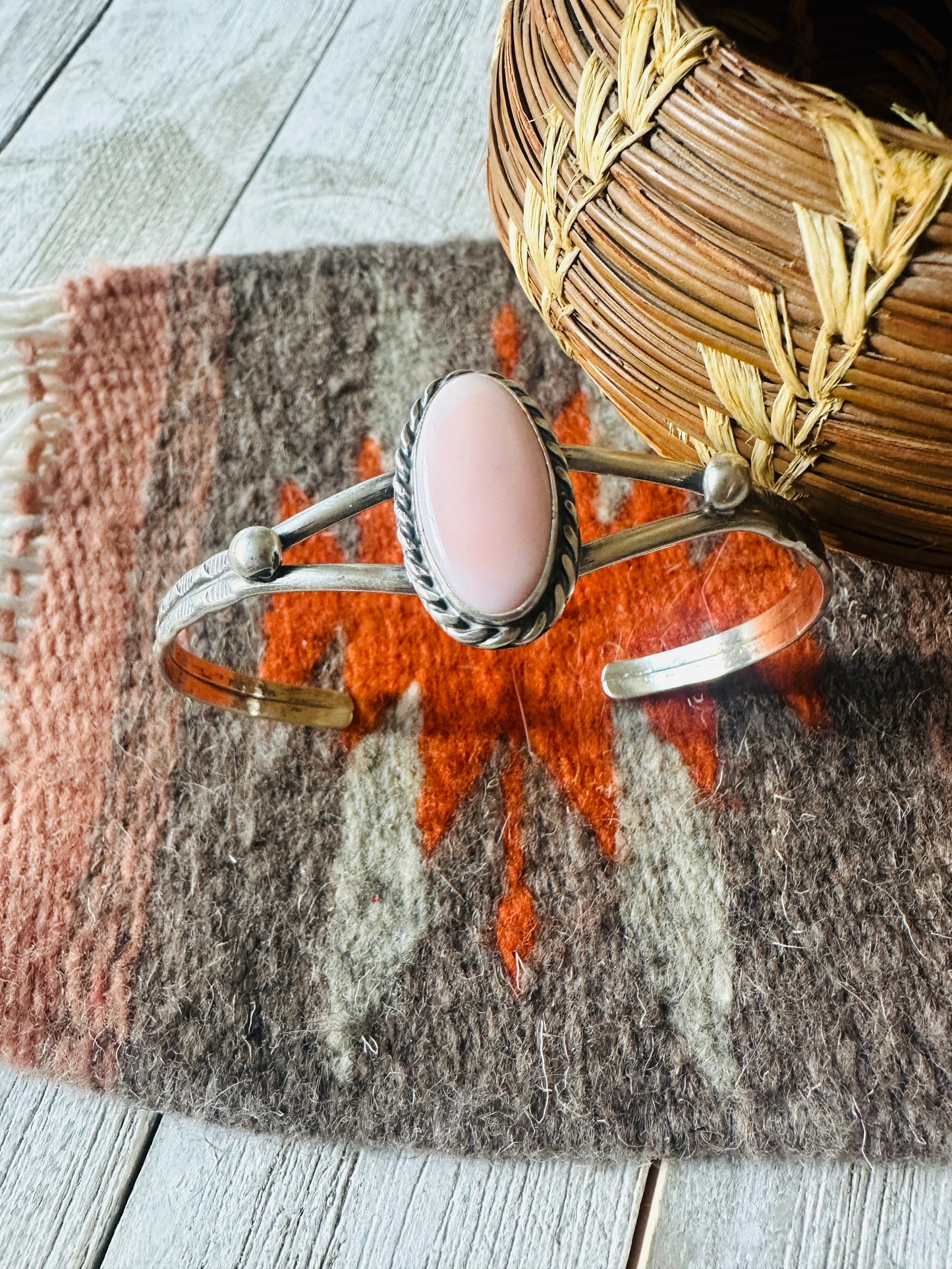 Navajo Queen Pink Conch Shell & Sterling Silver Cuff Bracelet