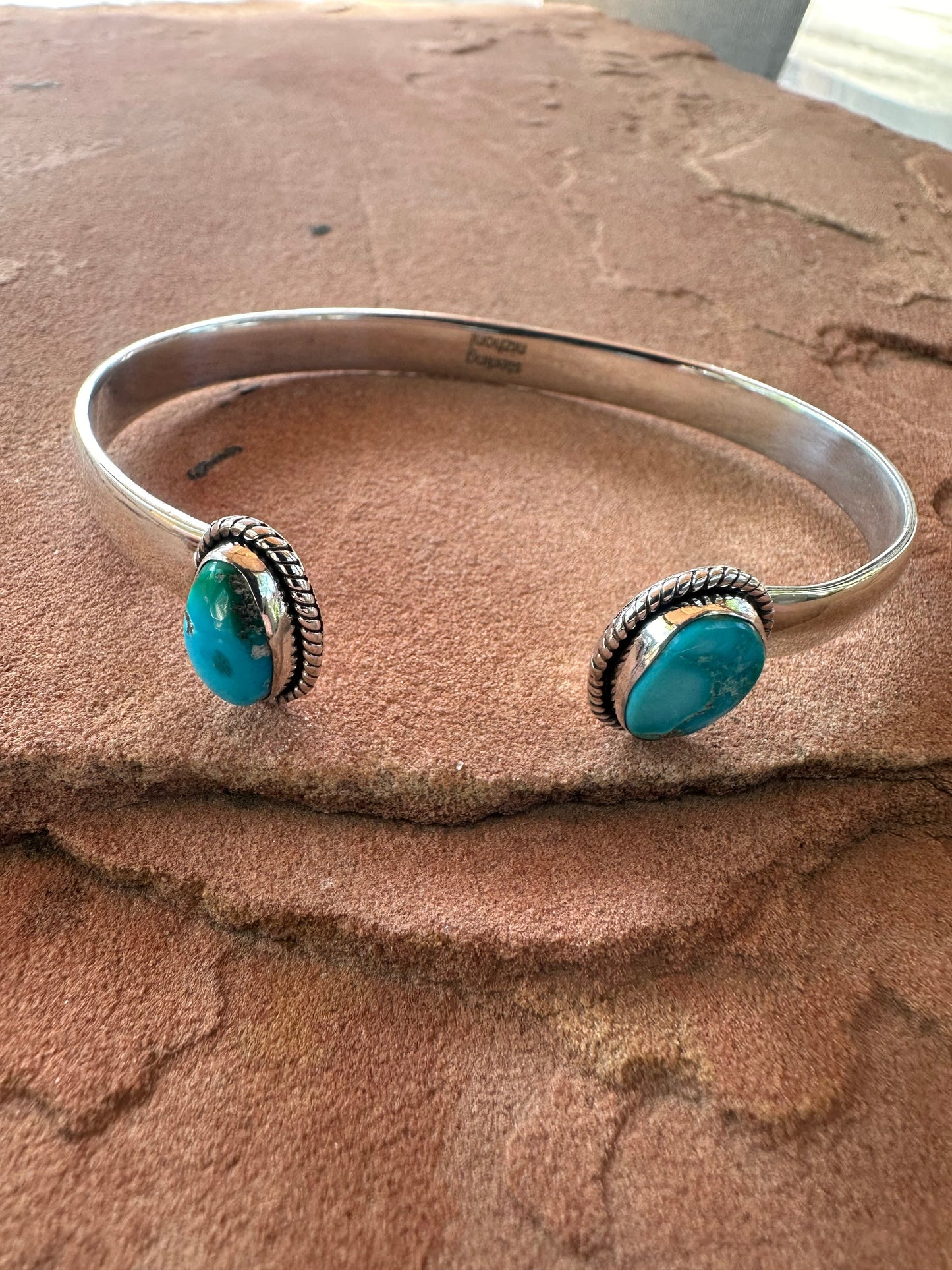 Double the LOVE Handmade Turquoise & Sterling Silver Adjustable Cuff Bracelet BLUE