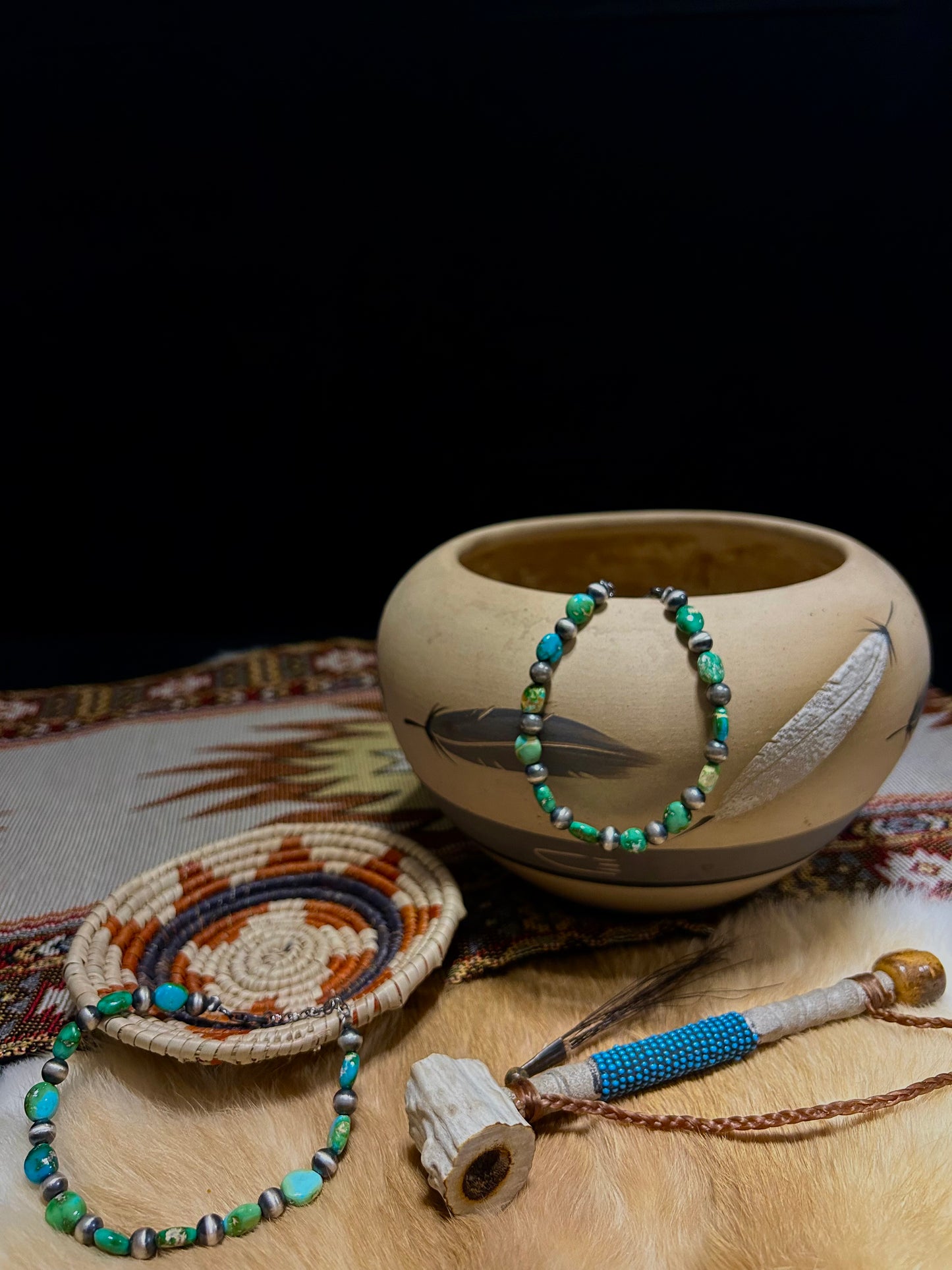 Sonoran Gold Turquoise and Sterling Silver Beaded bracelet