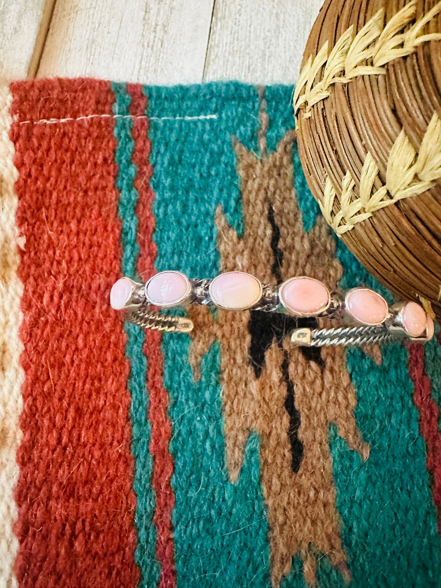 Navajo Queen Pink Conch Shell & Sterling Silver Cuff Bracelet