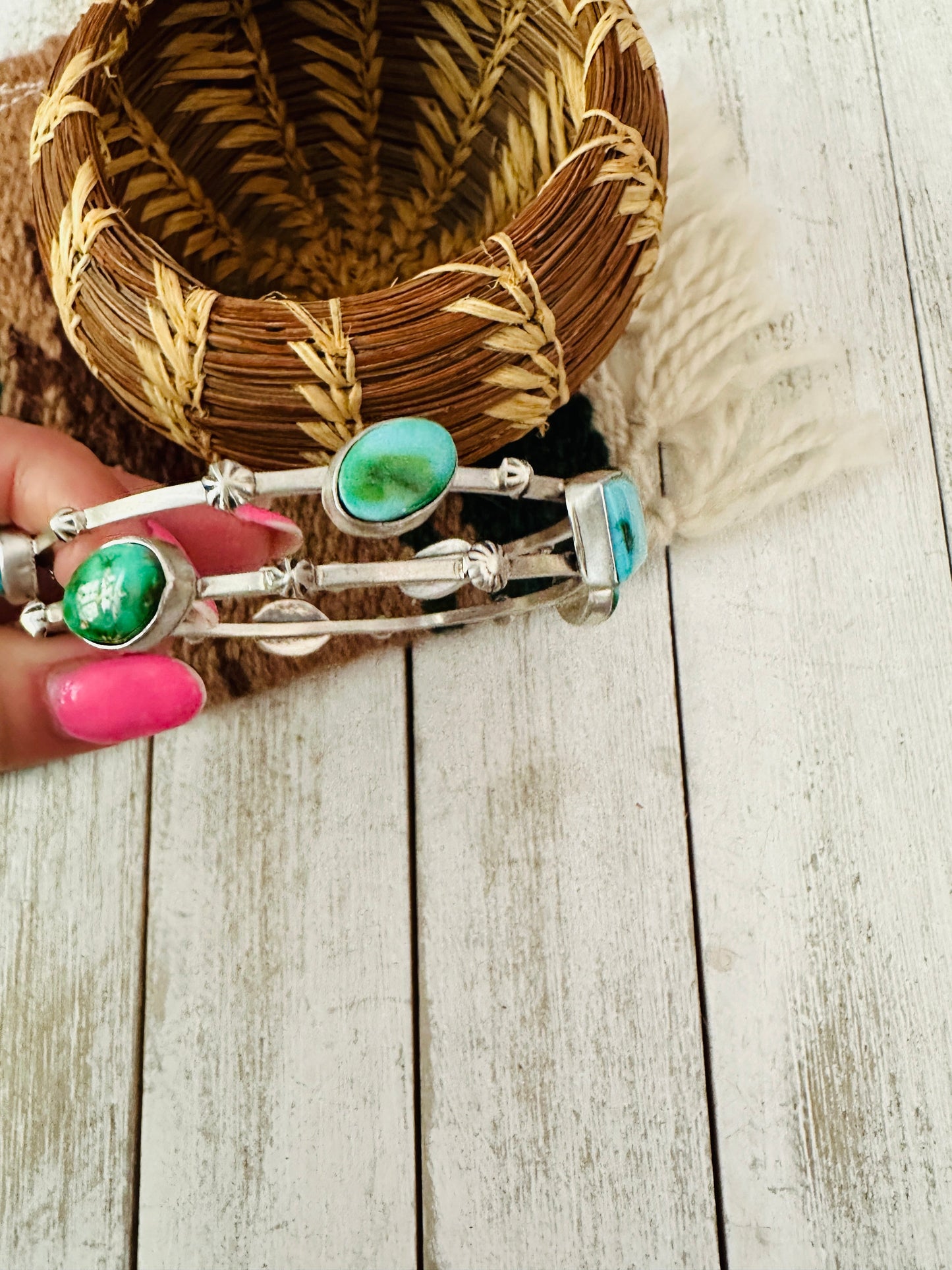 Navajo Sonoran Mountain Turquoise & Sterling Silver Bangle Bracelet