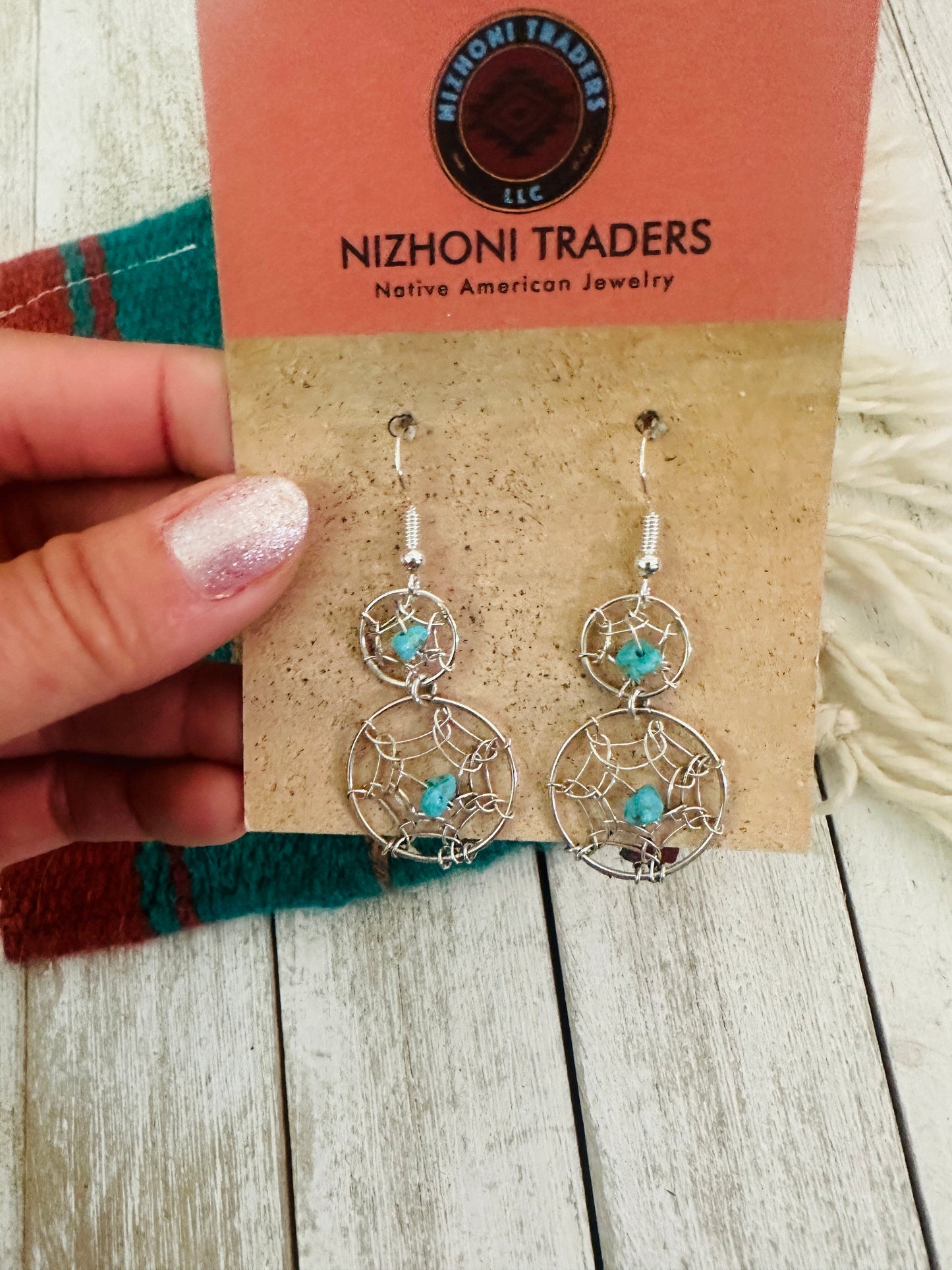 Navajo Sterling Silver & Turquoise Dream Catcher Dangle Earrings