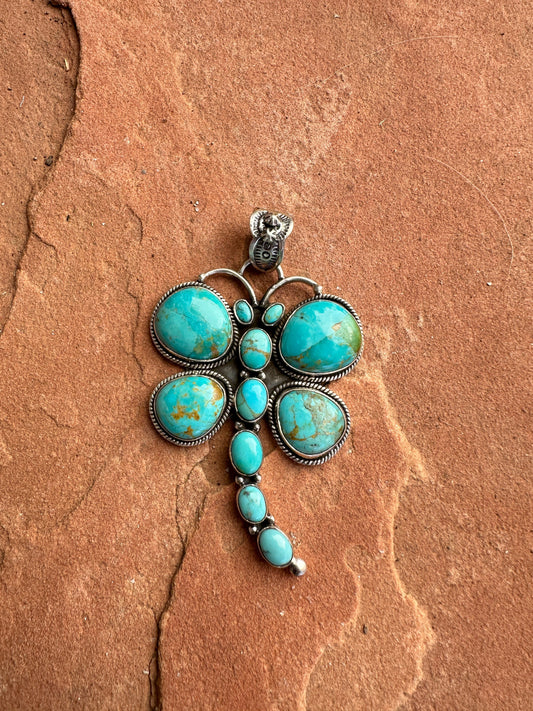 Beautiful Handmade Sterling Silver & Turquoise Butterfly Pendant