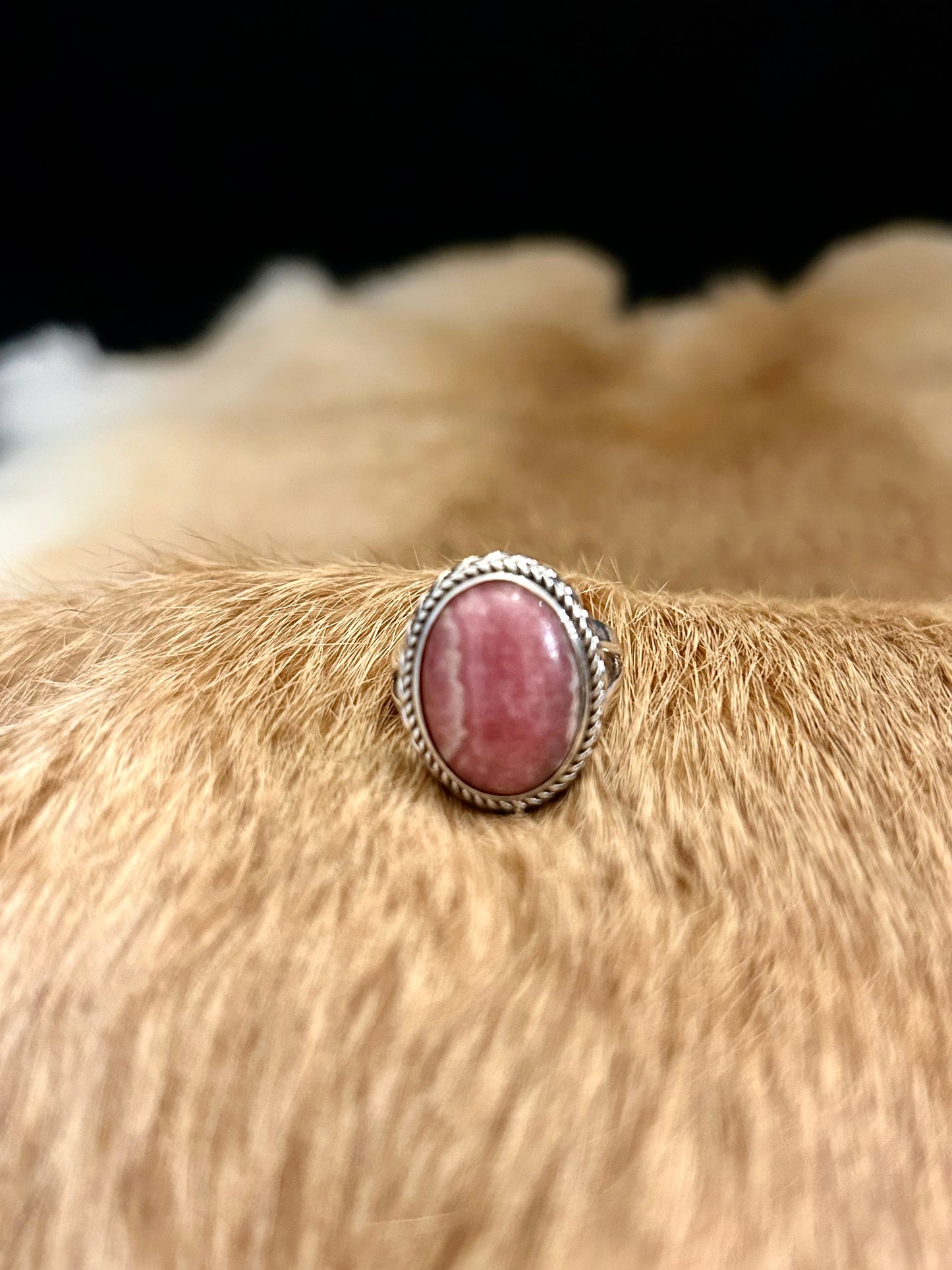 Rhodochrosite Oval Sterling Silver Ring