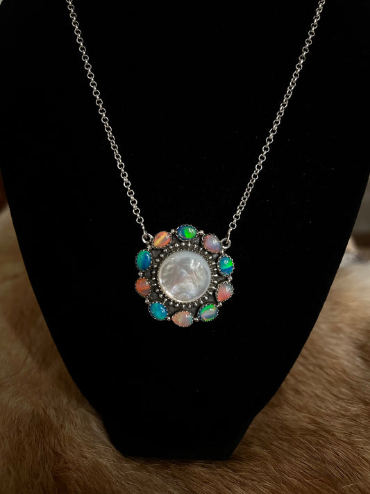 Sterling Silver Mother of Pearl and Opal Necklace