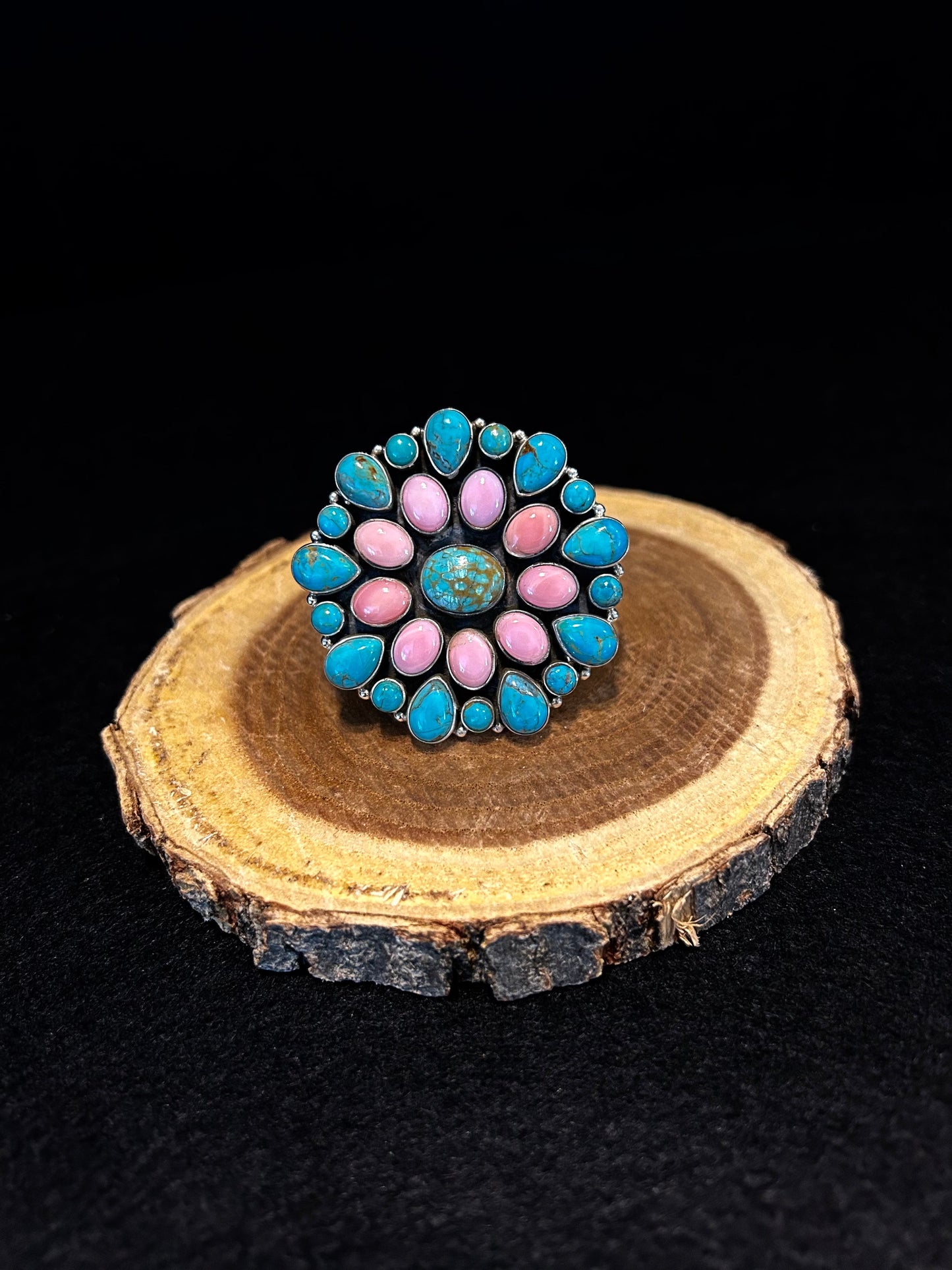 Sterling Silver Turquoise and Pink Conch Ring