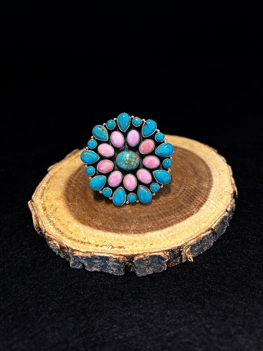 Sterling Silver Turquoise and Pink Conch Ring