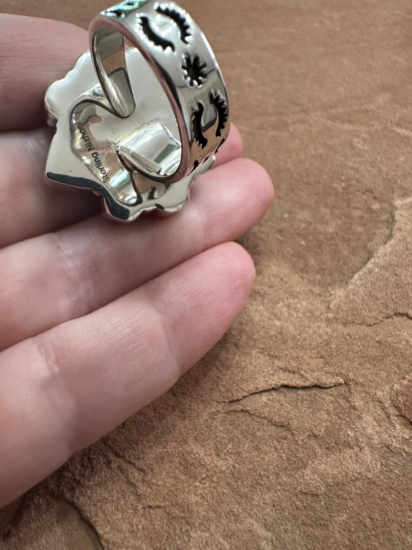 Beautiful Handmade White Buffalo And Sterling Silver Adjustable Ring