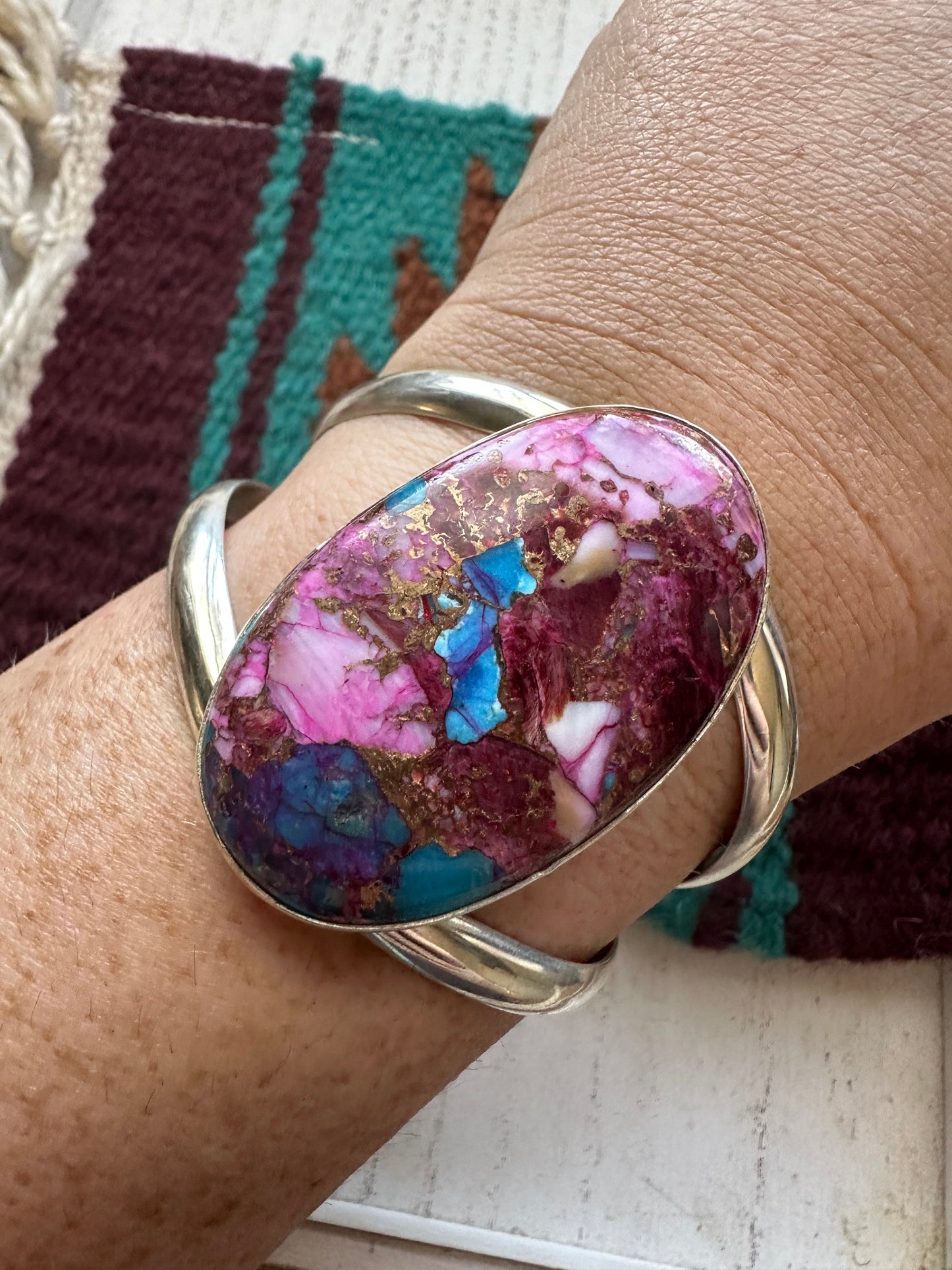 Navajo Purple Mojave And Sterling Silver Cuff Bracelet Signed