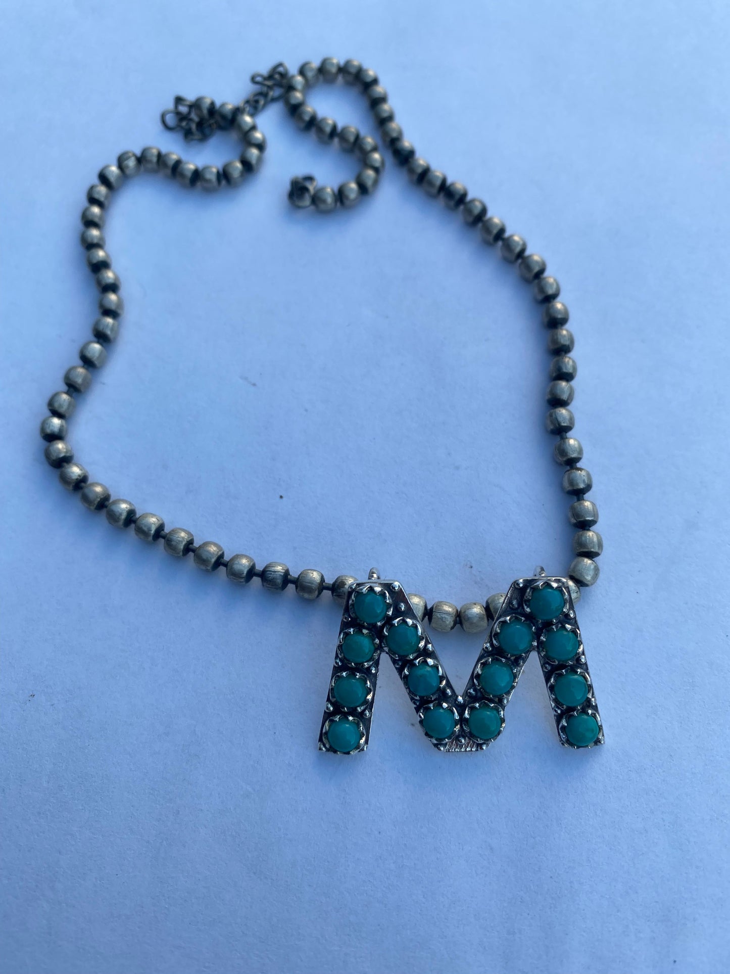 Natural Kingman Turquoise Sterling Silver Letter Necklace