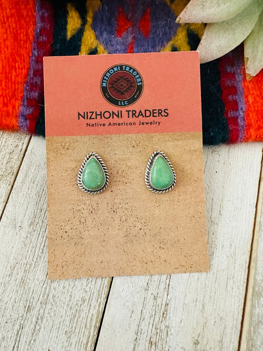 Navajo Turquoise & Sterling Silver Teardrop Stud Earrings