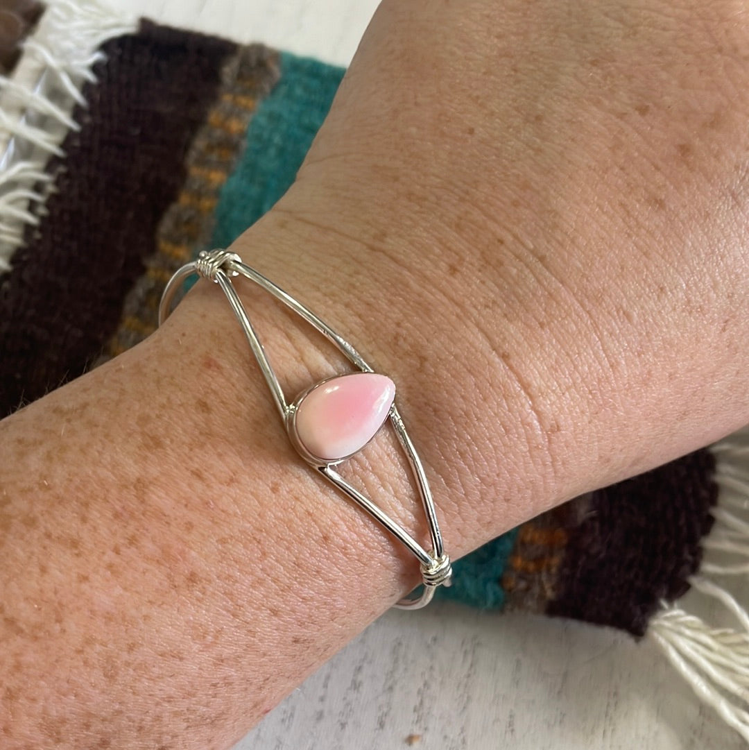 Navajo Pink Conch & Sterling Silver Adjustable Cuff Bracelet Signed C Yazzie