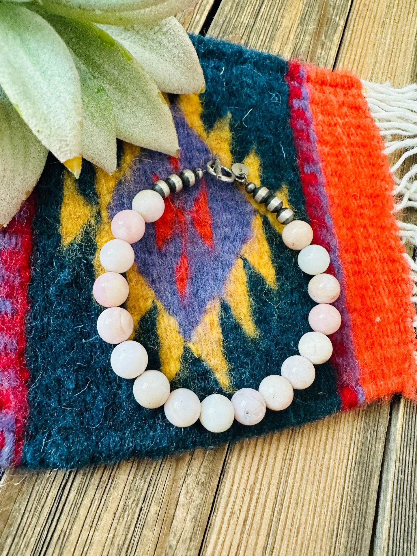 Navajo Queen Pink Conch Shell & Sterling Silver Beaded Bracelet