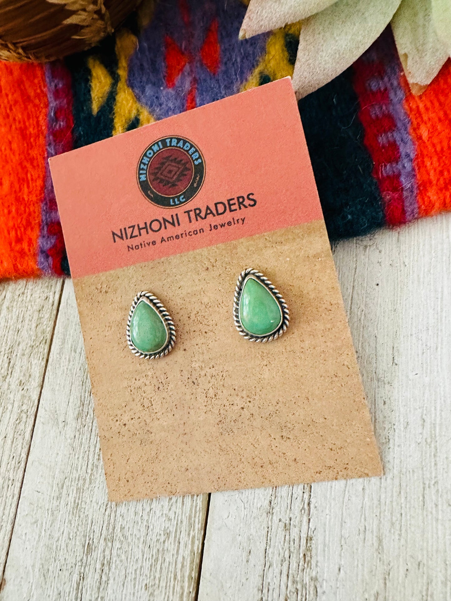 Navajo Turquoise & Sterling Silver Teardrop Stud Earrings